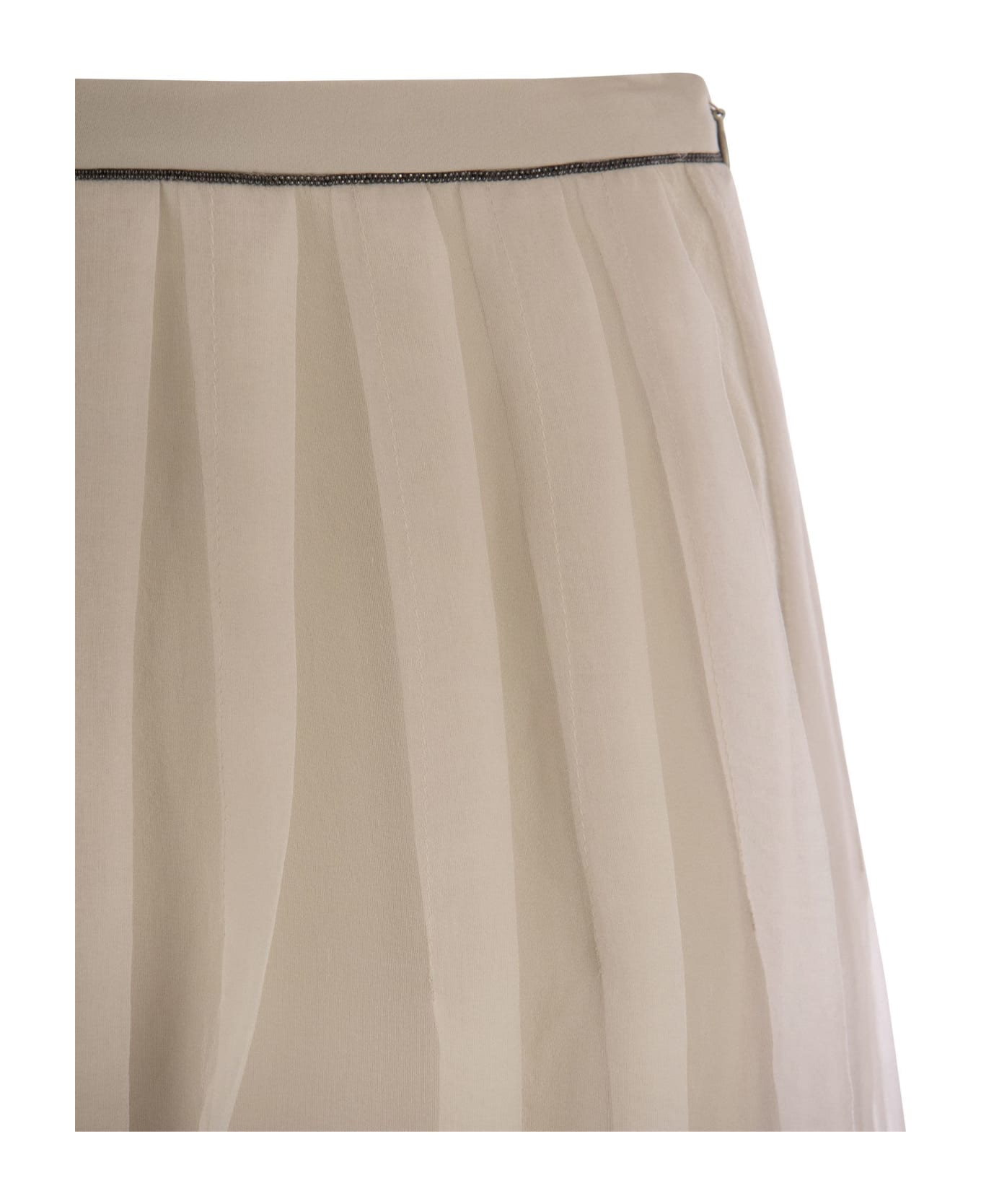 Brunello Cucinelli Crispy Silk Pleated Midi Skirt - Sand