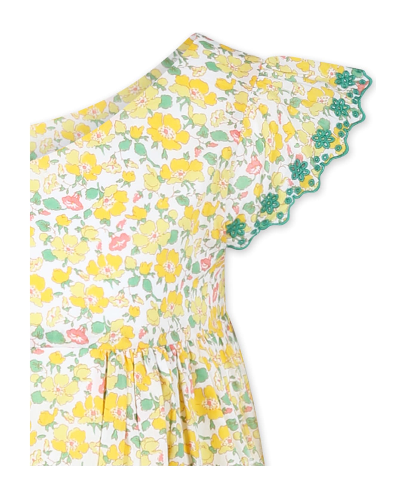 Bonpoint Yellow Dress For Girl With Floral Print - Yellow