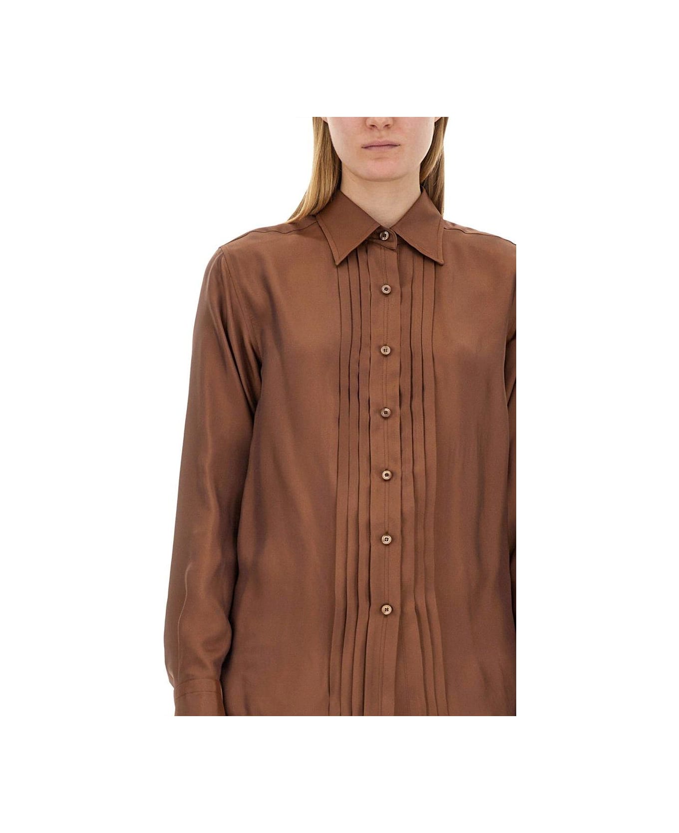 Tom Ford Pleated Longsleeved Shirt - BROWN