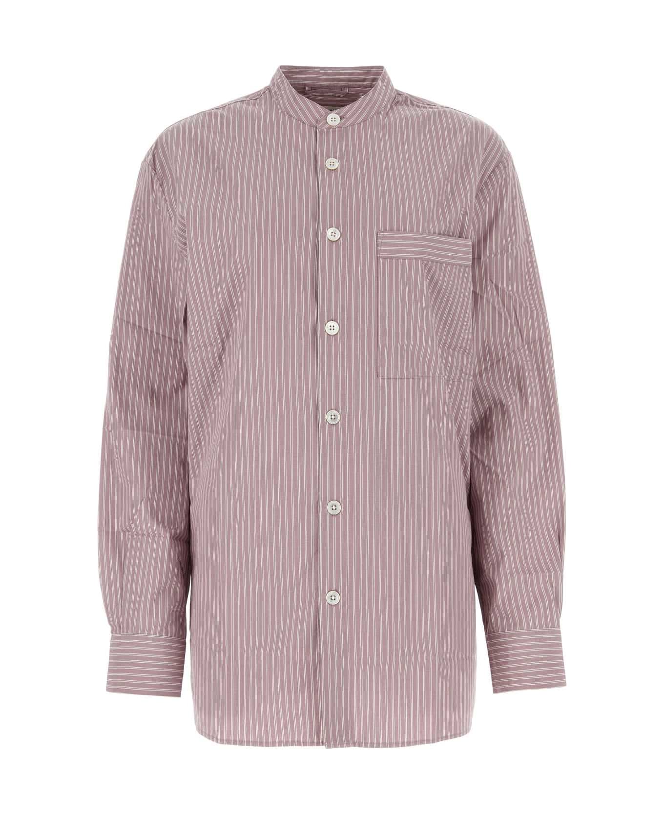 Tekla Embroidered Cotton Pyjama Shirt - MAUVESTRIPES