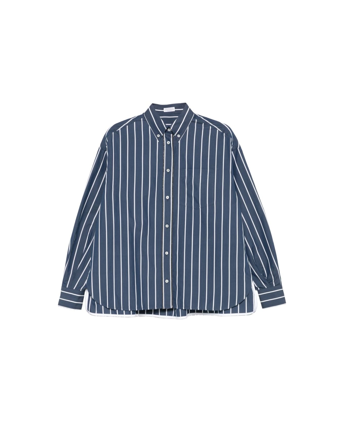 Brunello Cucinelli Striped Cotton Shirt - Blue