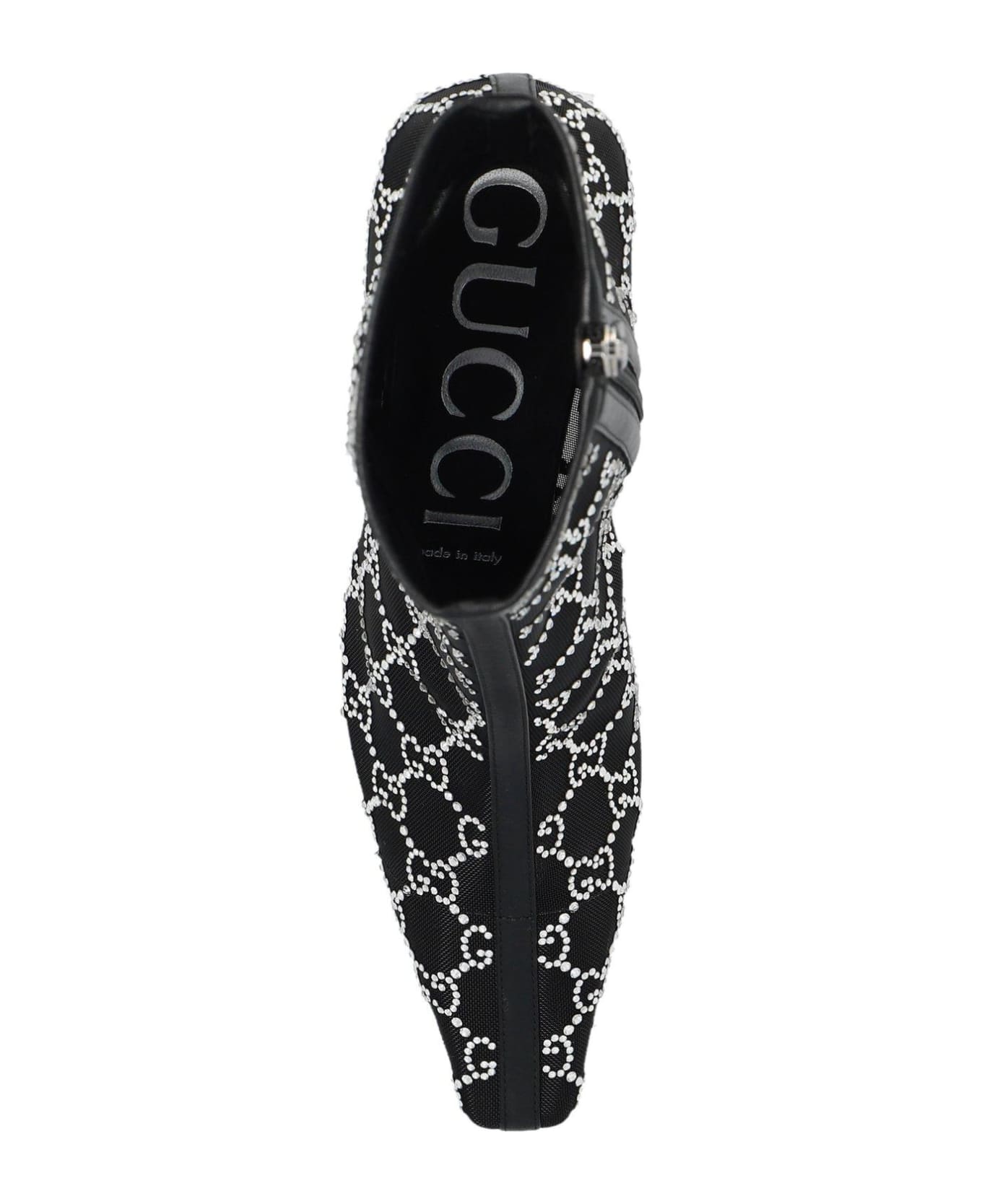 Gucci Gg Crystals-embellished Pointed-toe Ankle Boots - Black ブーツ