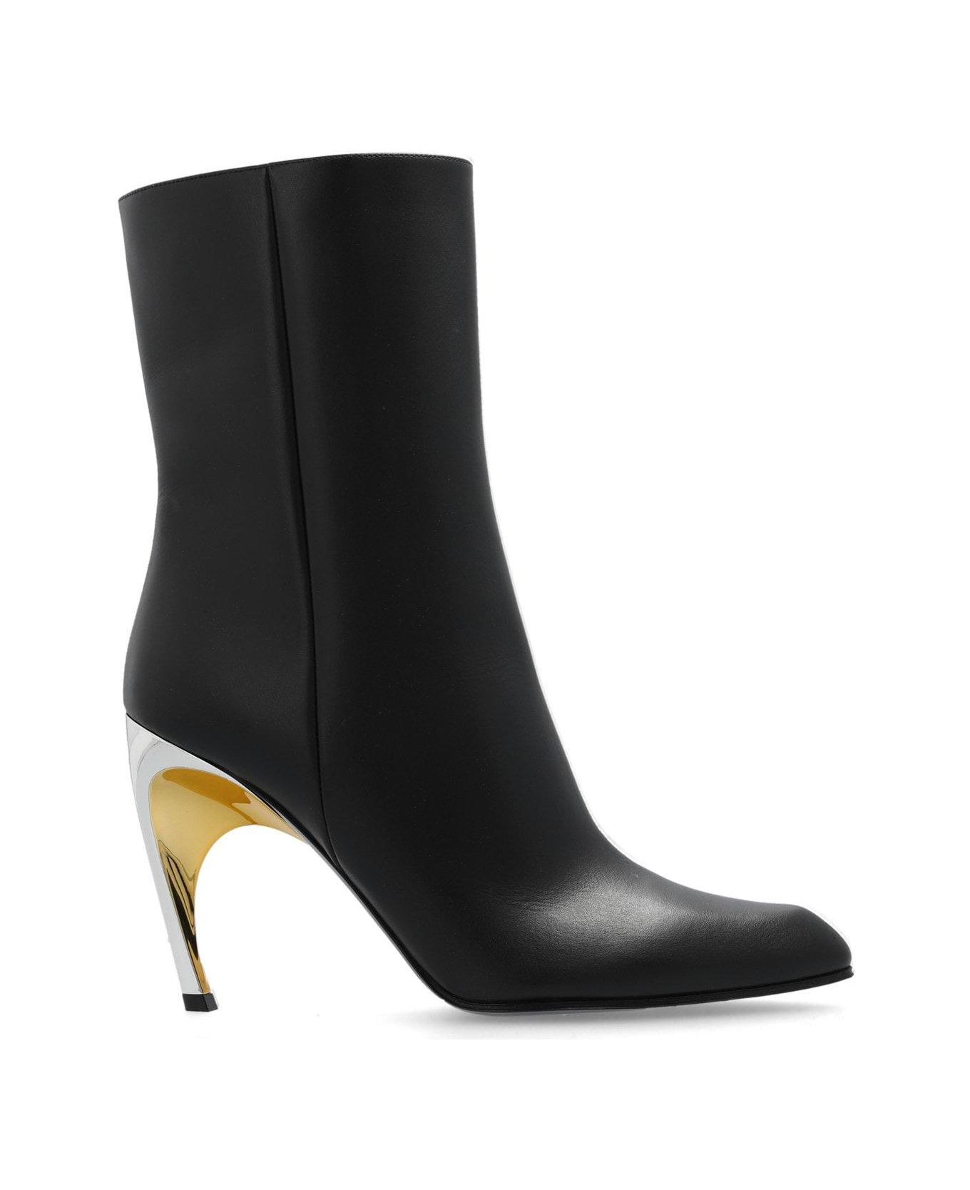 Alexander McQueen Pointed Toe Heeled Boots - Black/silver/gold