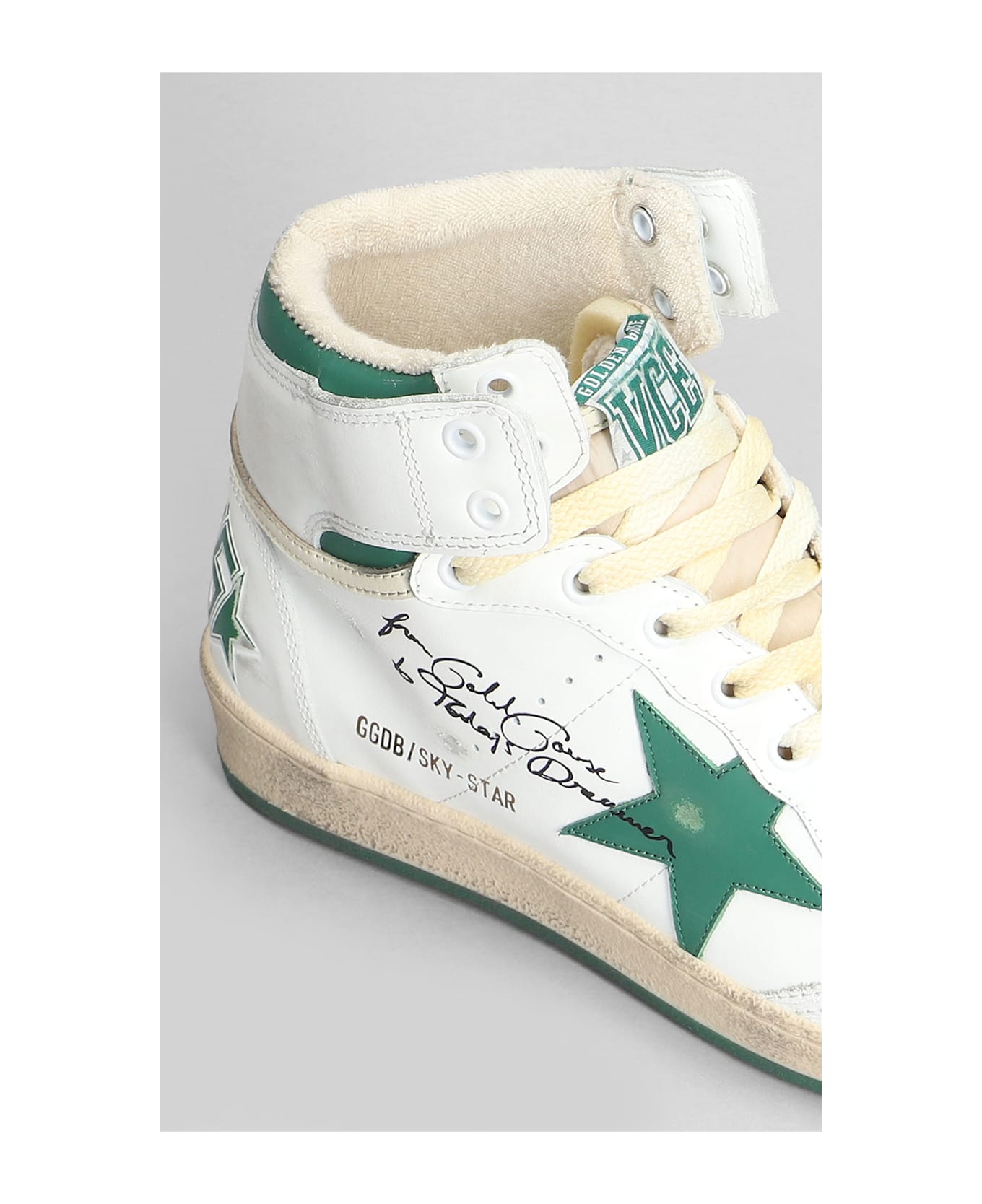 Golden Goose Sky Star Sneakers In White Leather - WHITE/GREEN