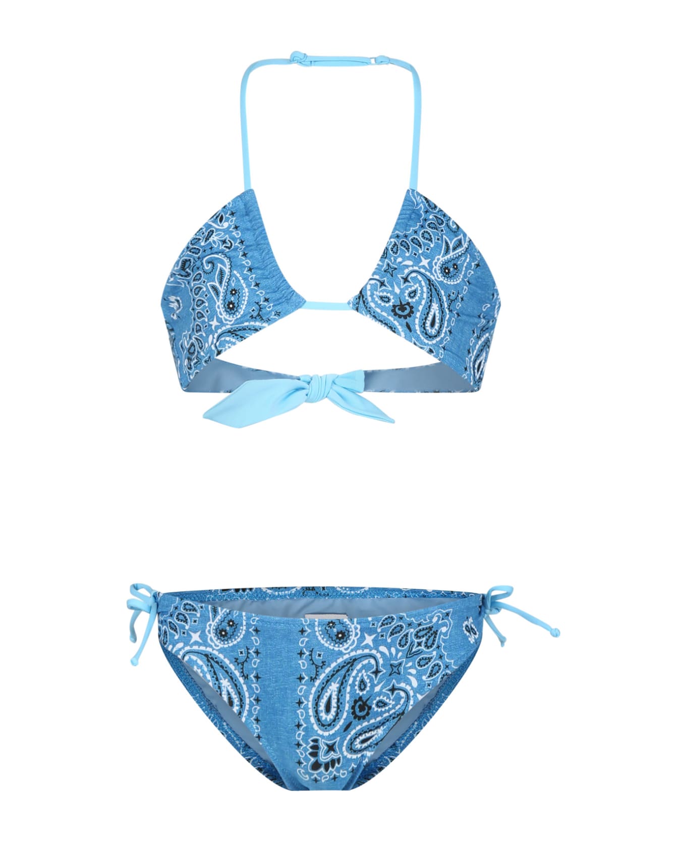 MC2 Saint Barth Blue Bikini For Girl With Paisley Pattern - Denim