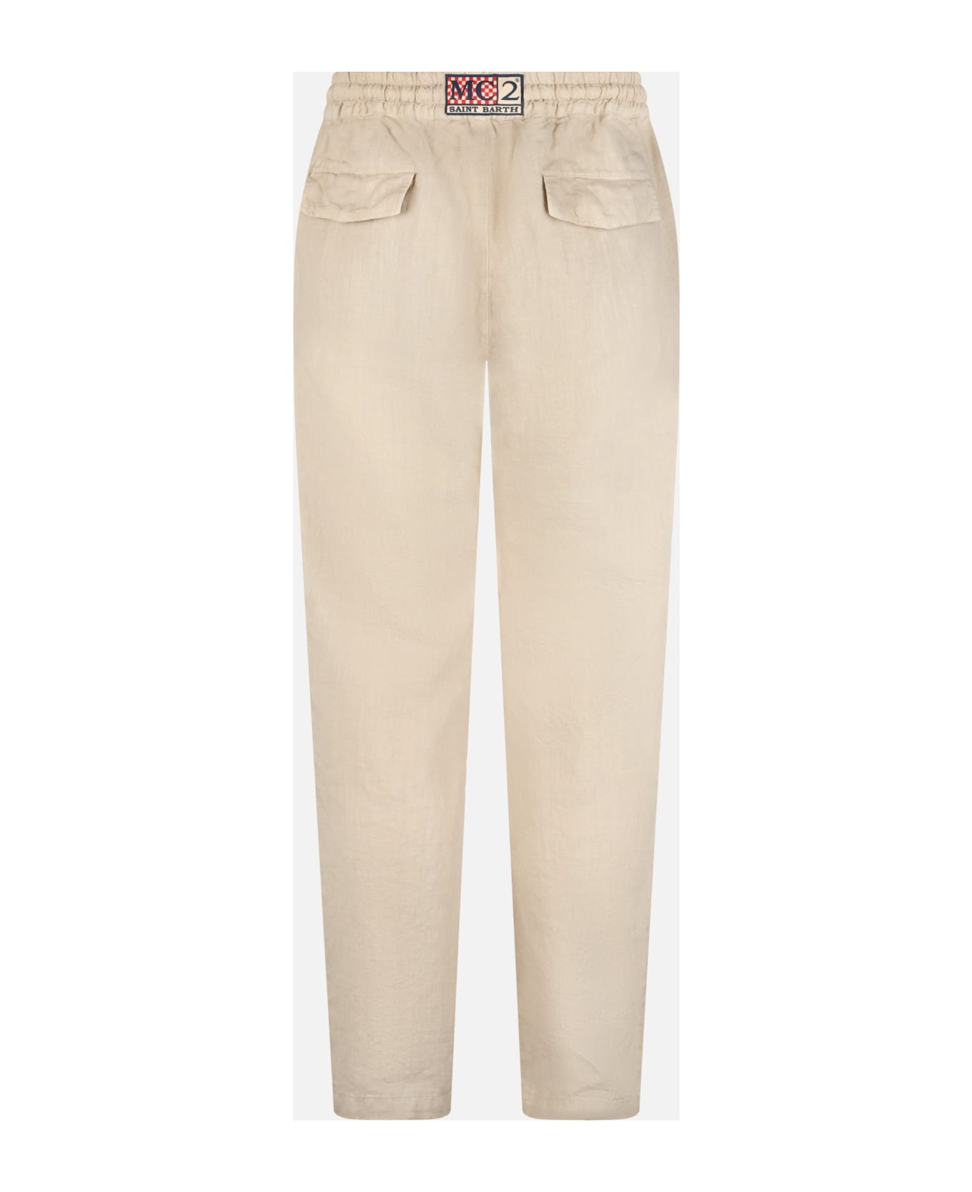 MC2 Saint Barth Man Off-white Linen Calais Pants With Drawstring - WHITE
