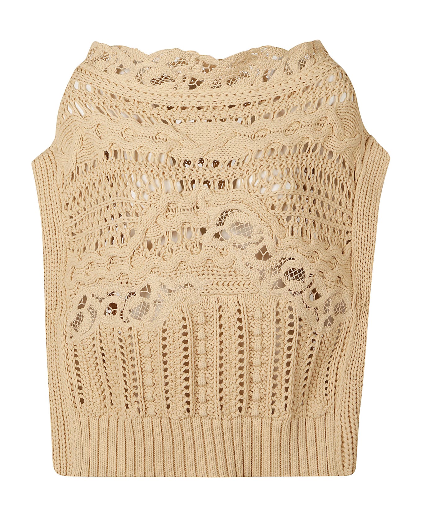 Ermanno Scervino Perforated Rib Trim Knit Top - Beige トップス