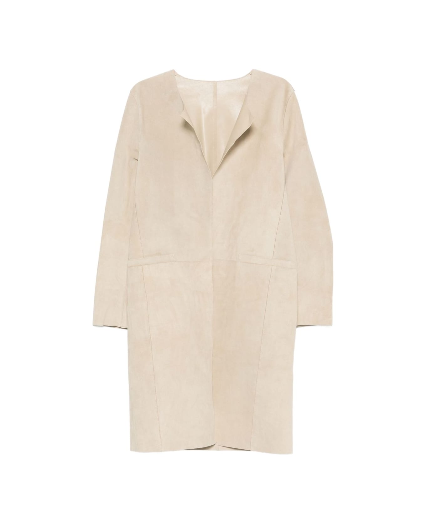 Totême Suede Leather Coat - Ivory