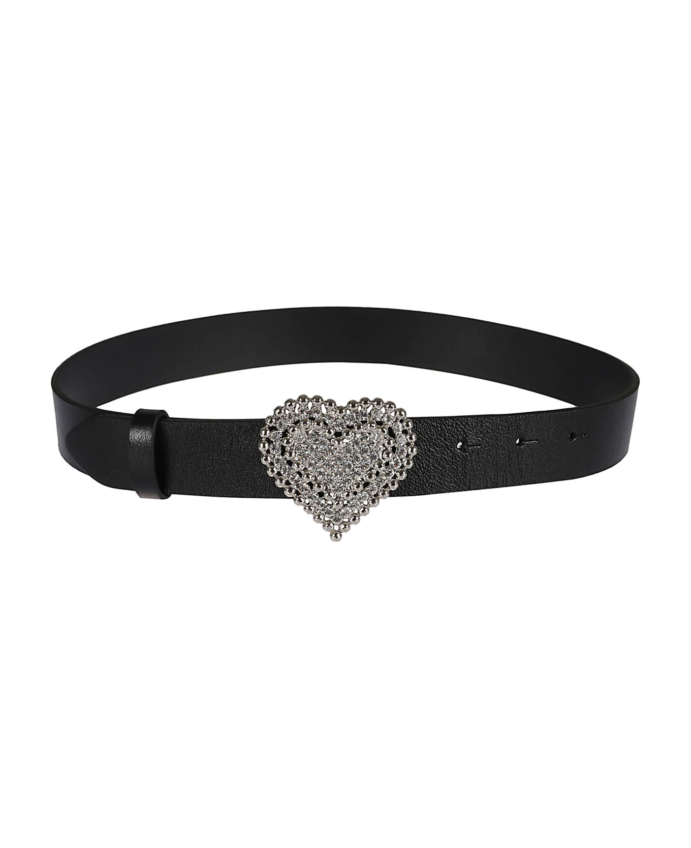Alessandra Rich Crystal Embellished Heart Buckled Belt - Black