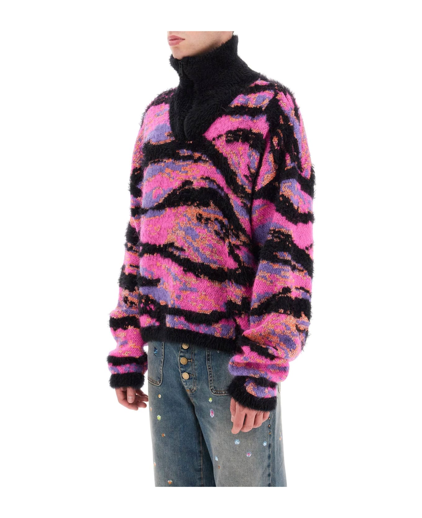 ERL Jacquard Turtleneck Sweater - ERL PINK RAVE CAMO 1 (Black) フリース