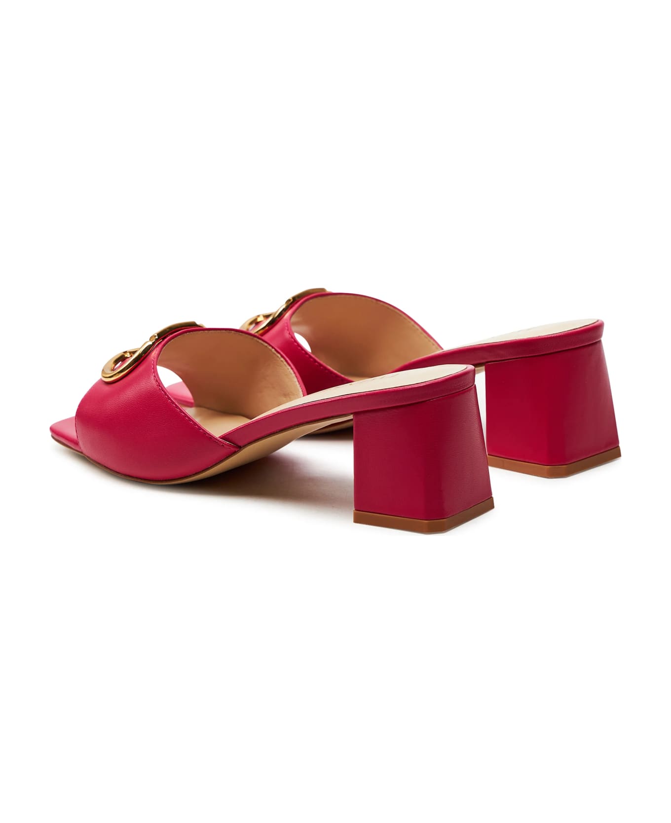 TwinSet Leather Sandals With Oval T - Bright rose