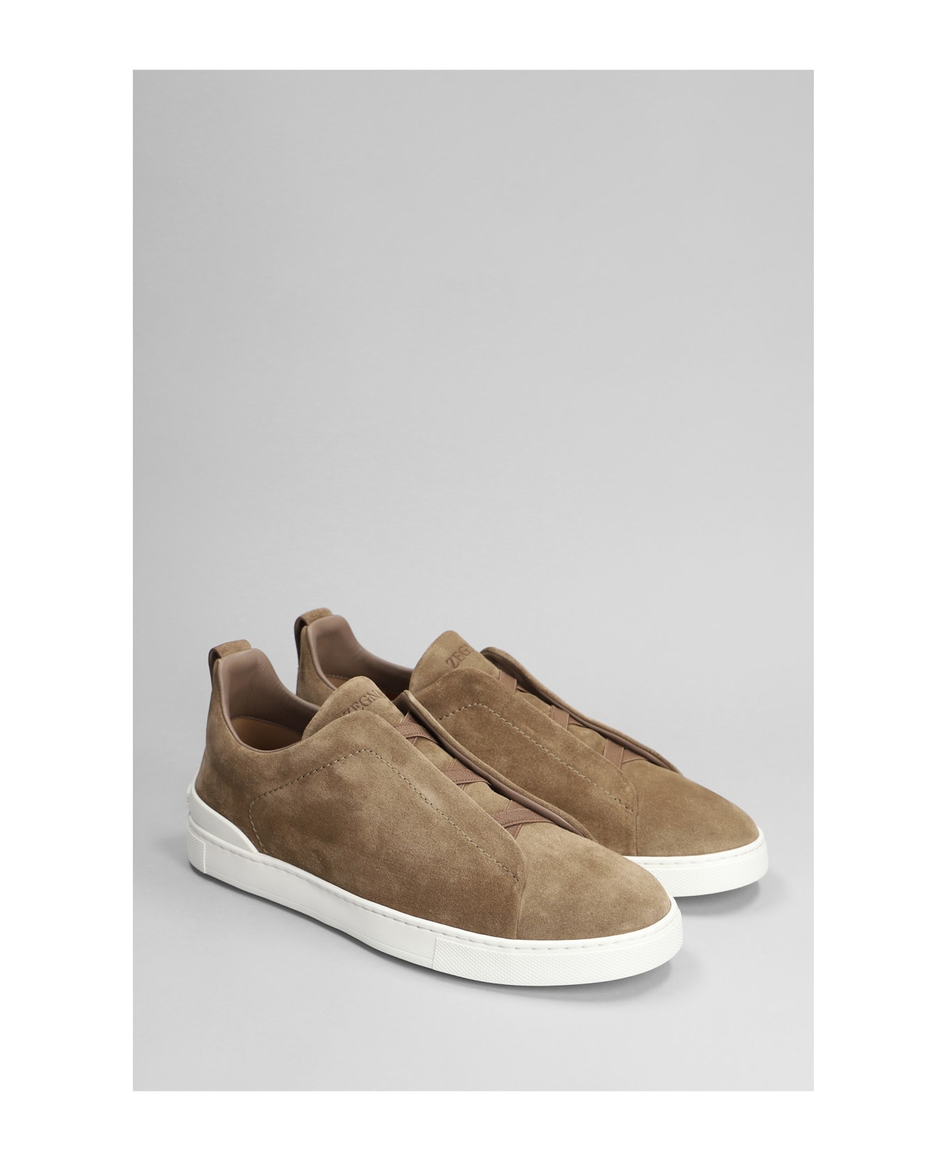 Zegna Triple Stich Sneakers In Camel Suede - Camel