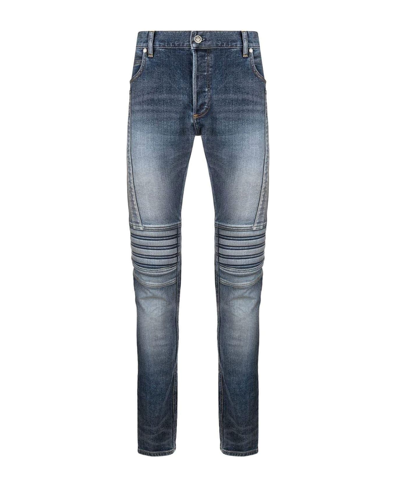 Balmain Ribbed Slim-fit Denim Jeans - Blue デニム