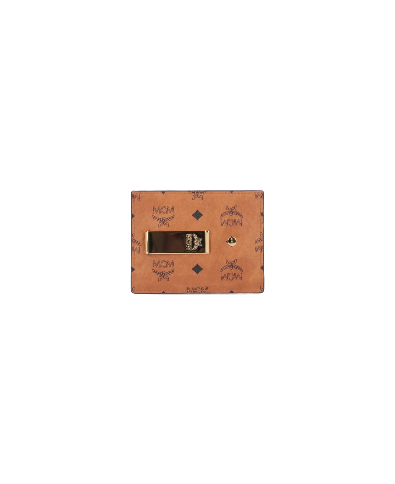 MCM Card Holder With Money Clip Detail - Brown