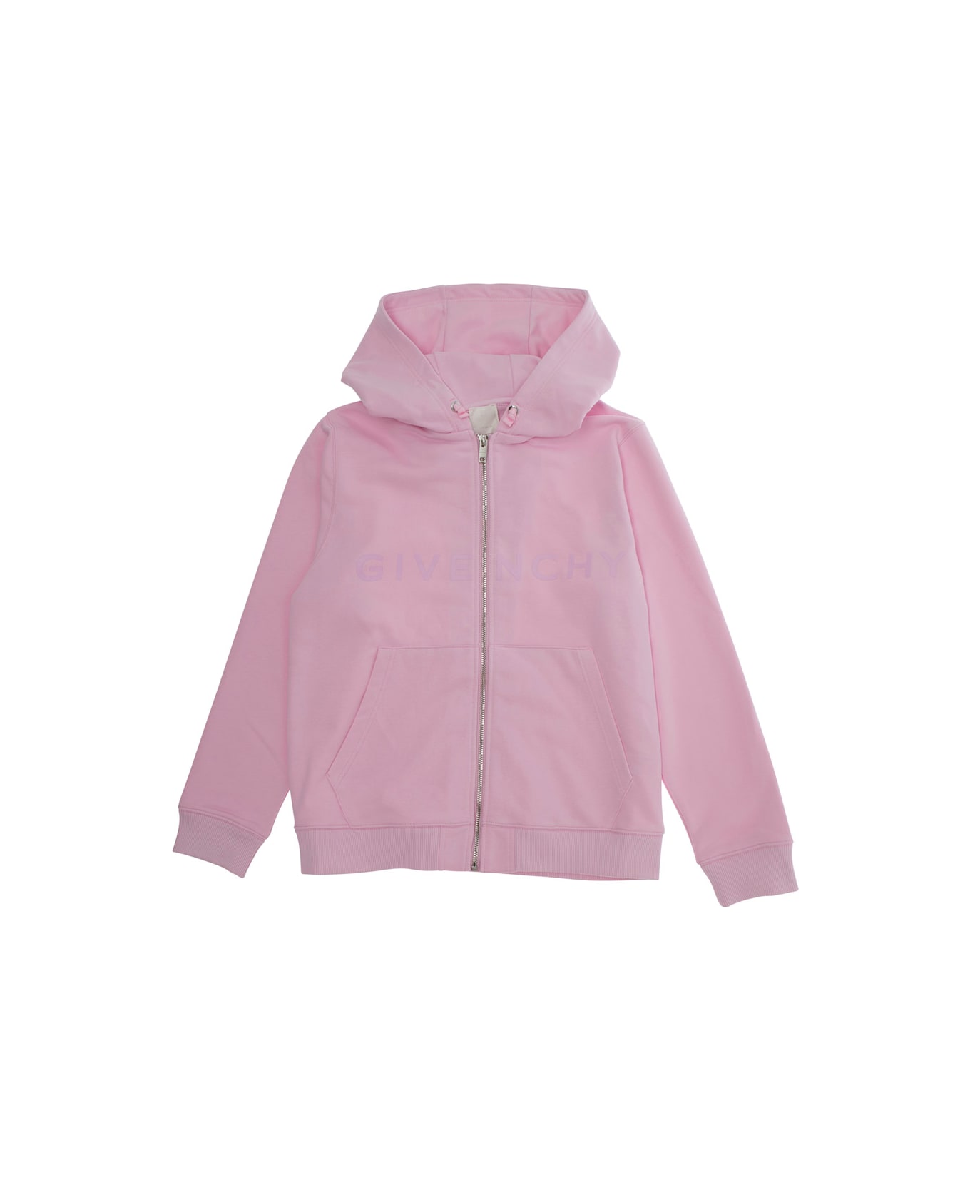Givenchy Pink Cardigan With Fixed Hood And Logo Lettering In Cotton Boy - Pink