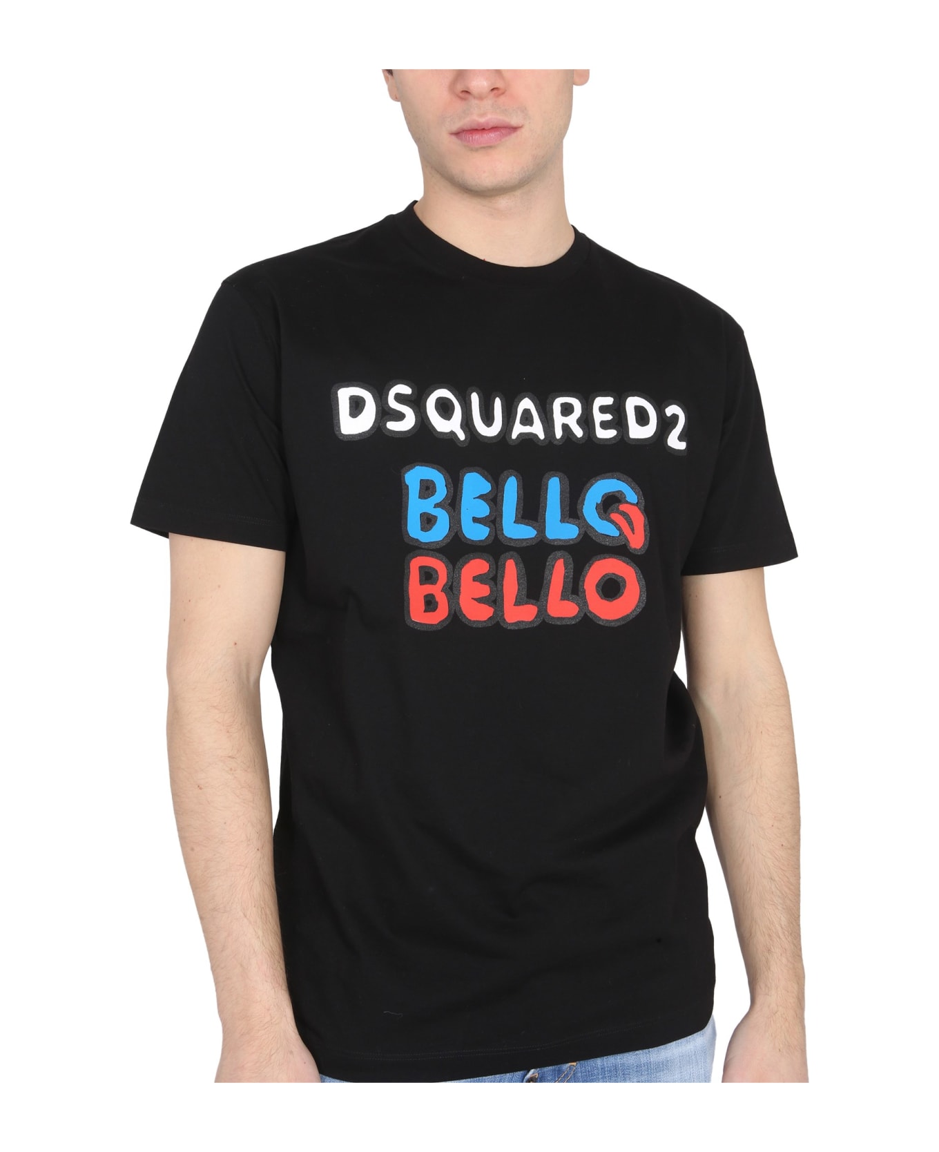 Dsquared2 'bello Bello' Black Printed T-shirt In Jersey Man - NERO