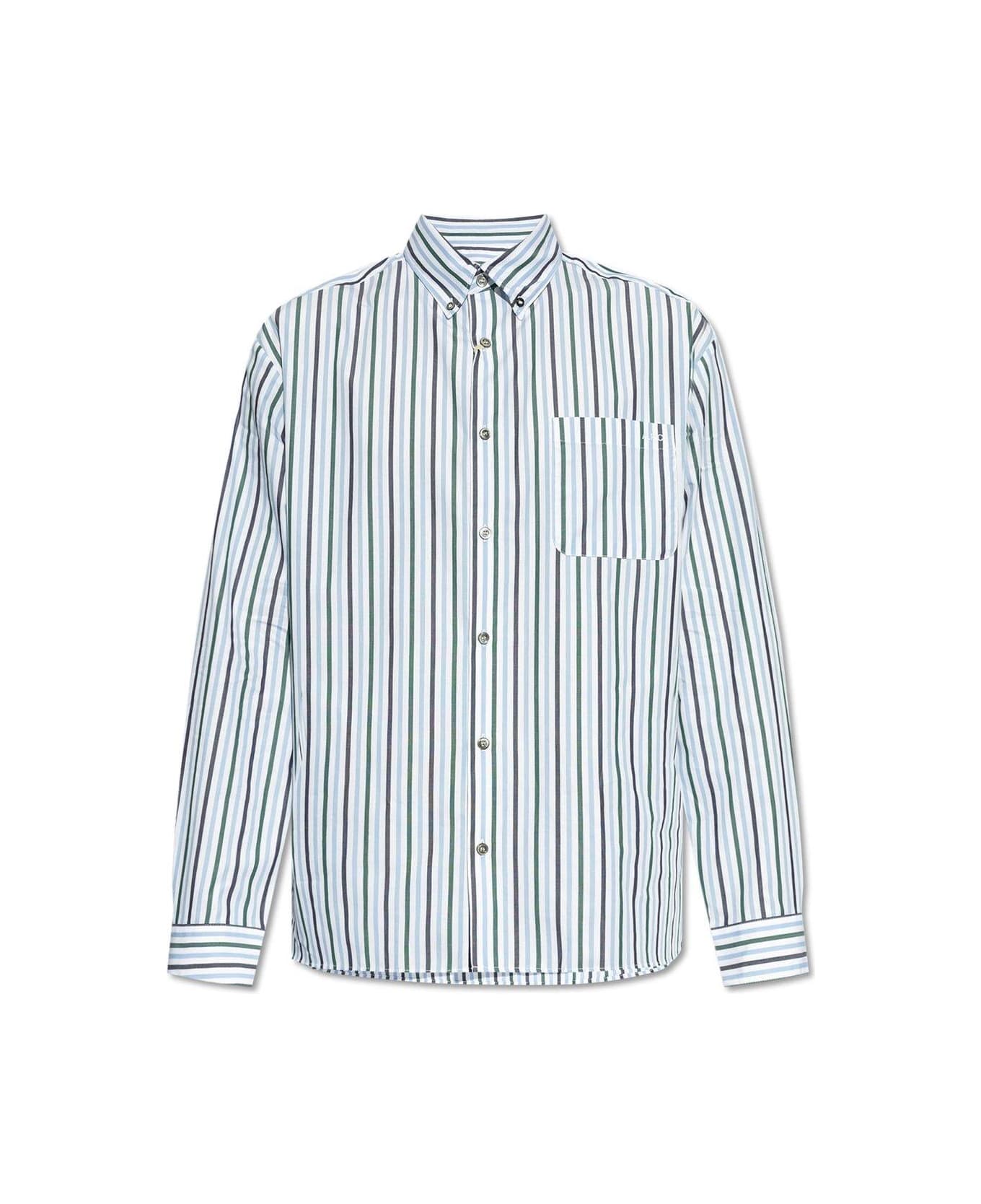 A.P.C. Striped Long-sleeved Shirt - BLUE