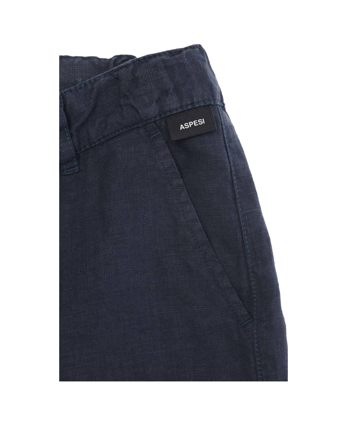 Aspesi Blue Bermuda Shorts With Logo Patch In Linen Boy - Blu
