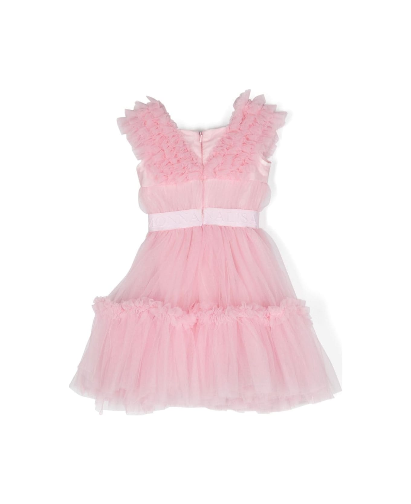 Monnalisa Pink Mini Dress With Band In Tulle Girl - Pink