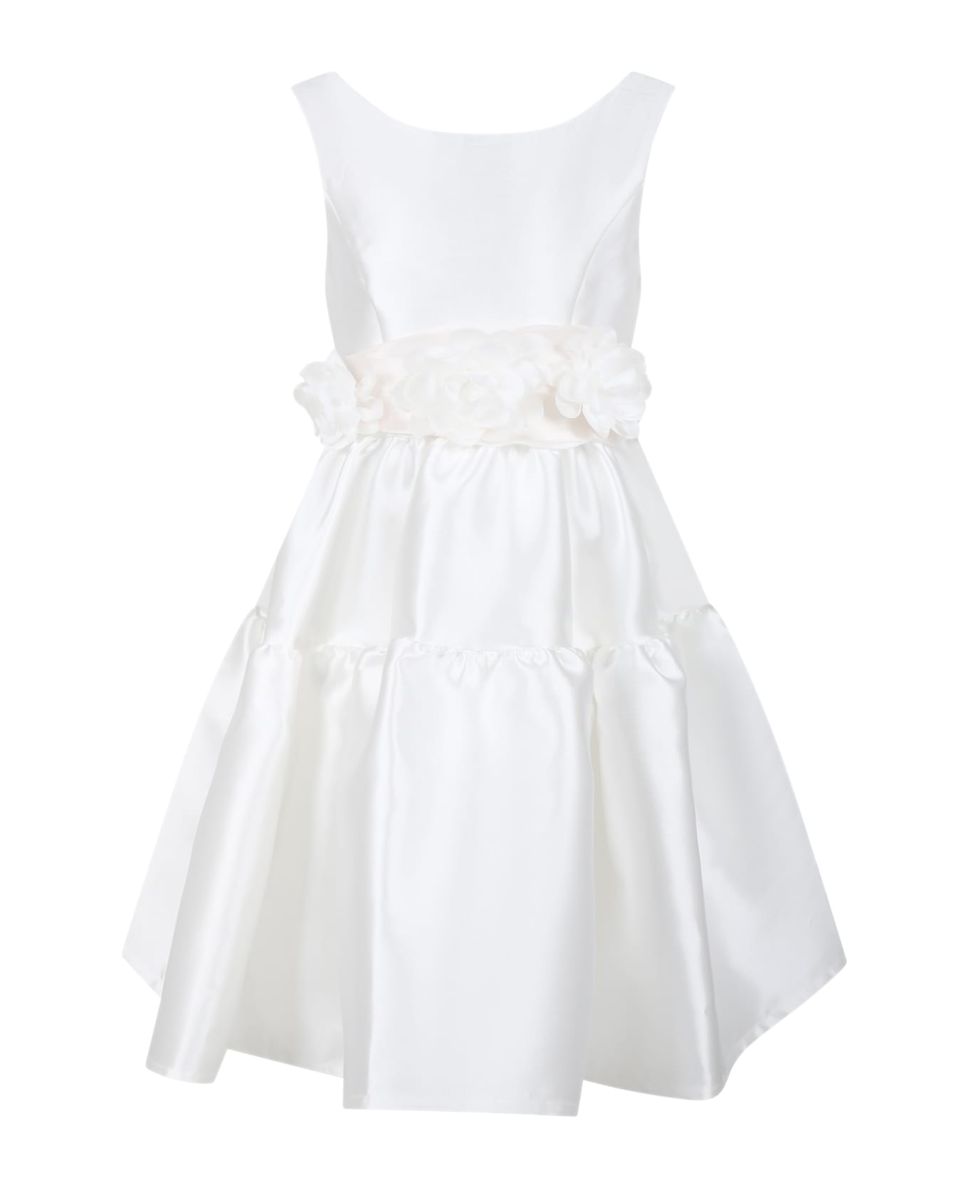 Monnalisa White Dress For Girl With Bow - White