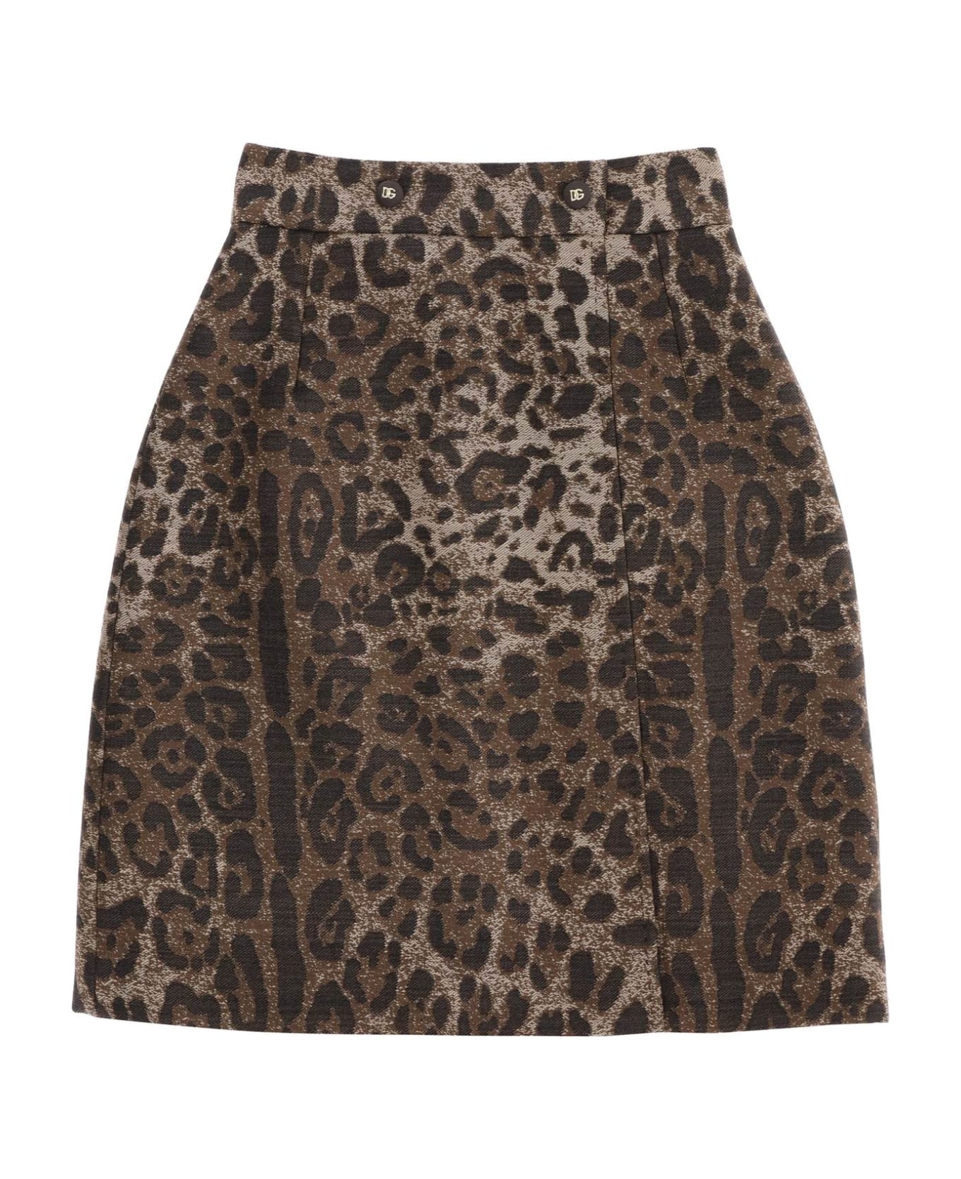 Dolce & Gabbana Wool Jacquard Skirt With Leopard Motif - TESS ACCOPPIATO DOUB (Beige) スカート