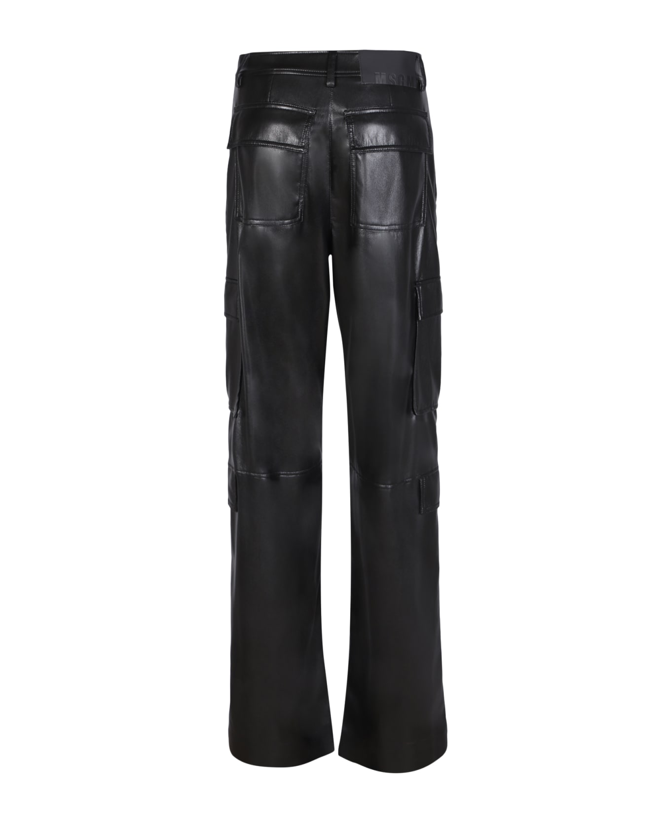 MSGM Soft Eco Leather Black Cargo Trousers - Black