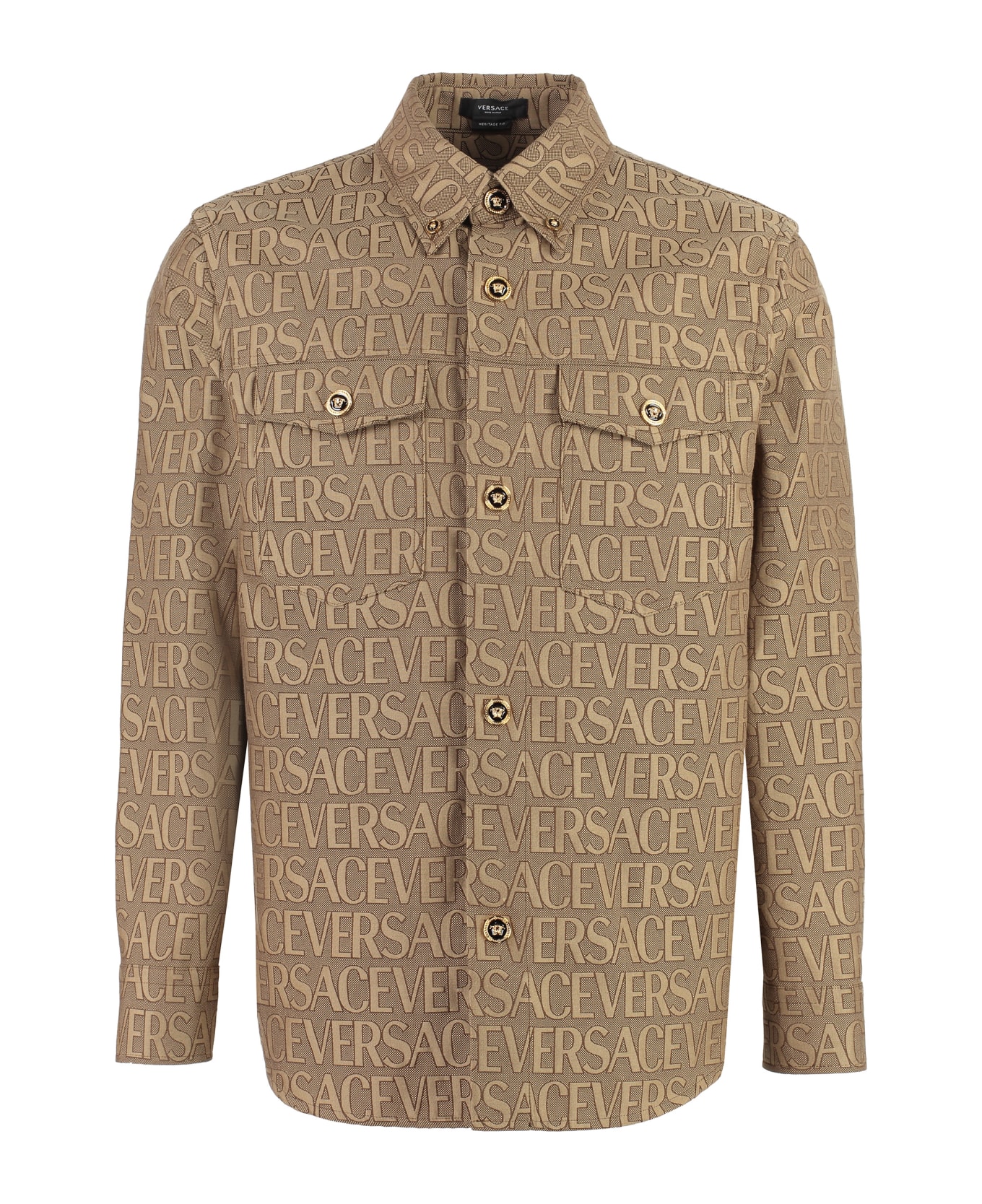 Versace Jacquard Fabric Overshirt With Logo - brown