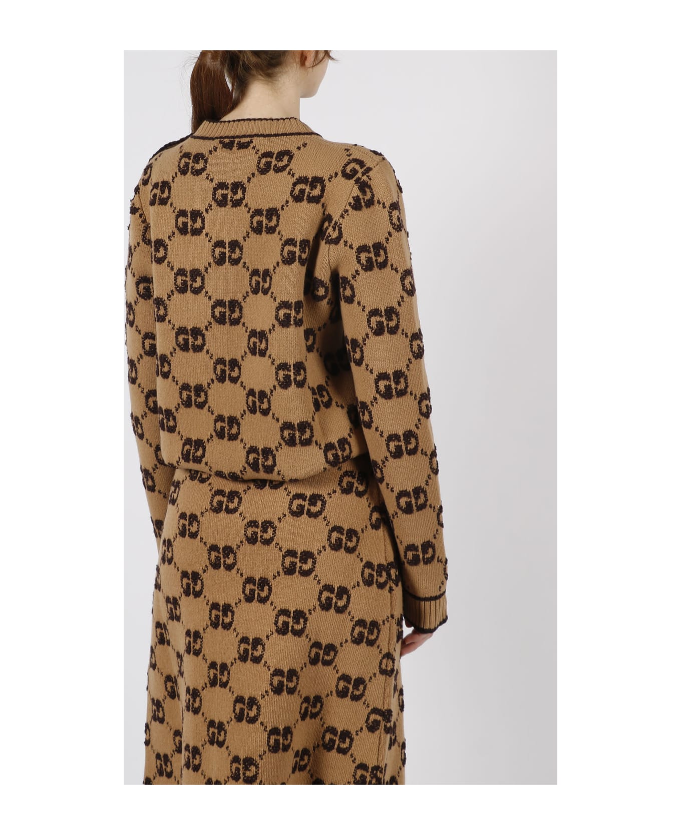 Gucci Gg Wool Boucle` Jacquard Sweater - Brown