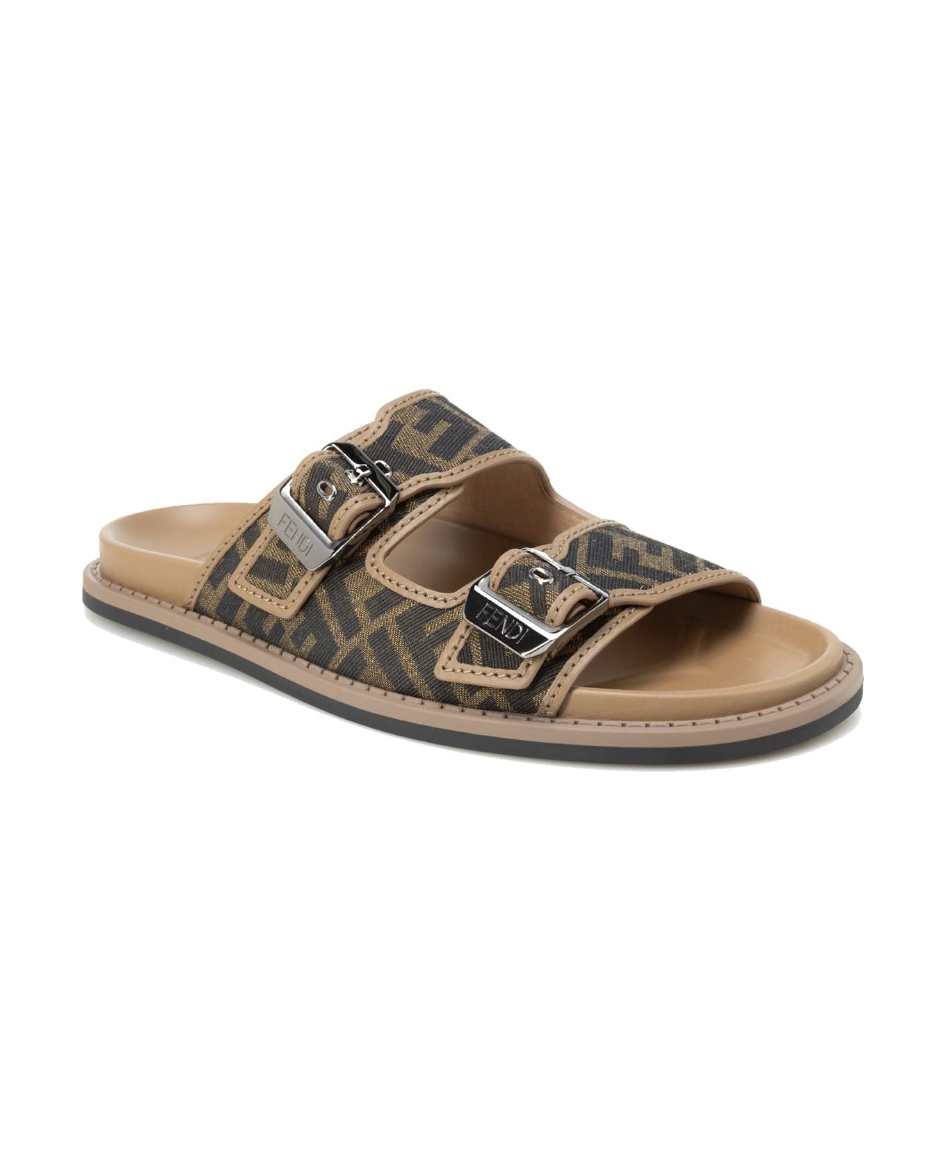 Fendi Ff Flat Sandals - Brown