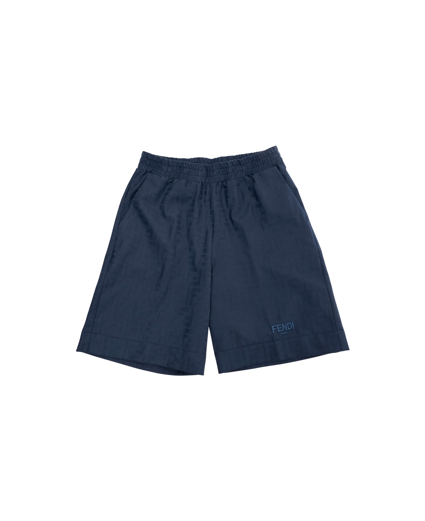 Fendi Blue Bermuda Shorts With All-over Tone-on-tone Gg Motif In Cotton Boy - Blu