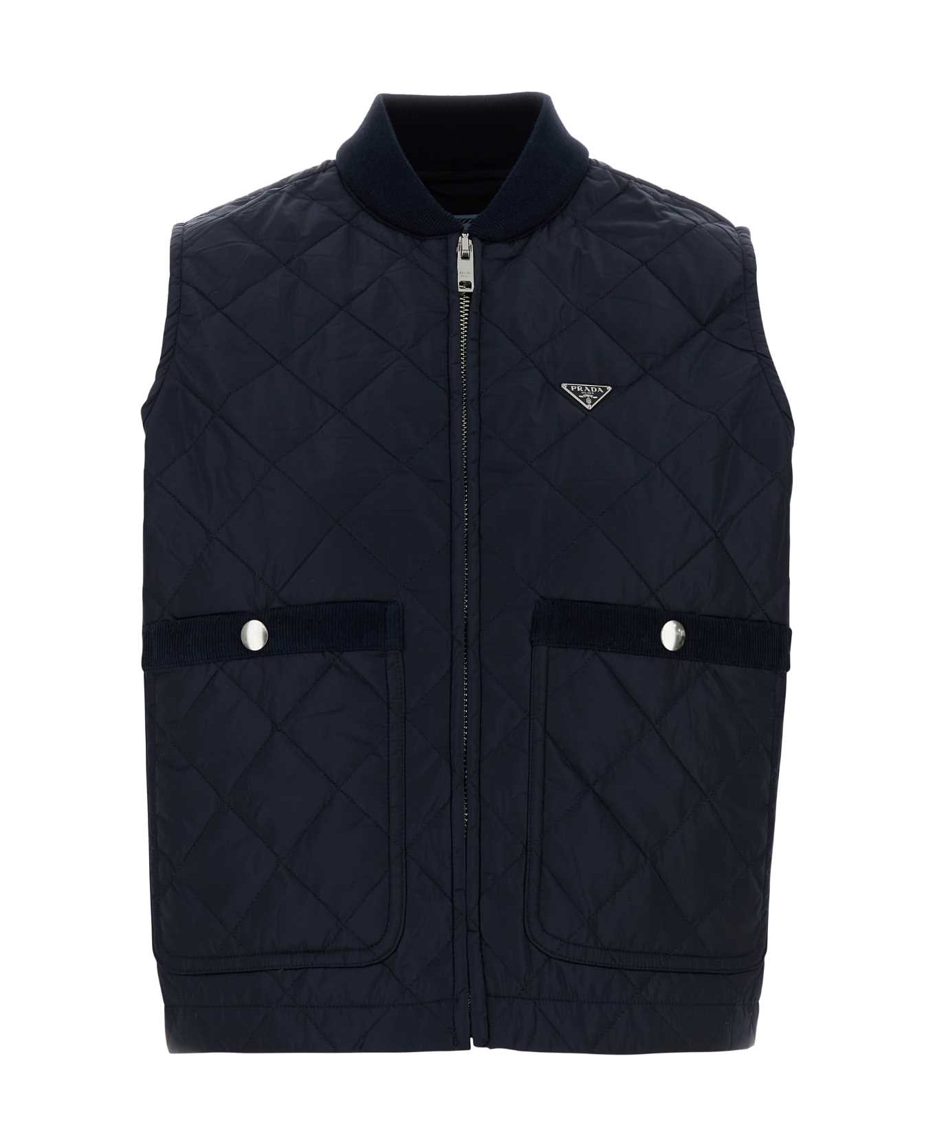 Prada Navy Blue Re-nylon Sleeveless Jacket - ROYAL