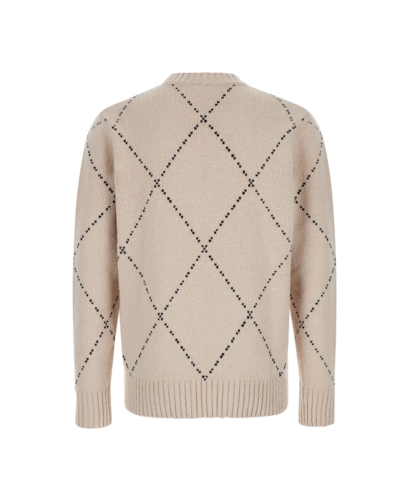 Eleventy Beige Diamond Pattern Crewneck Sweater In Wool Man - Beige