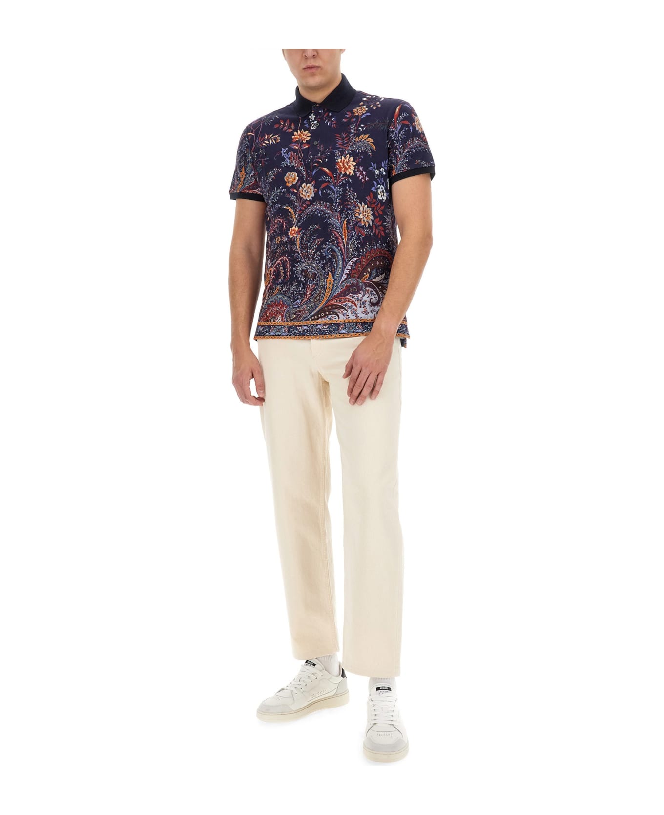 Etro Polo Shirt With Floral Paisley Print - Blu