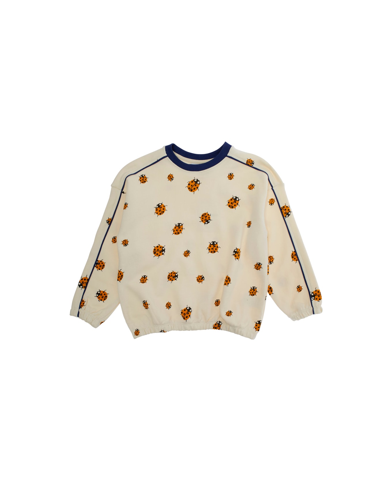 Mini Rodini White Sweatshirt With All-over Ladybugs Embroidery In Cotton Girl - White