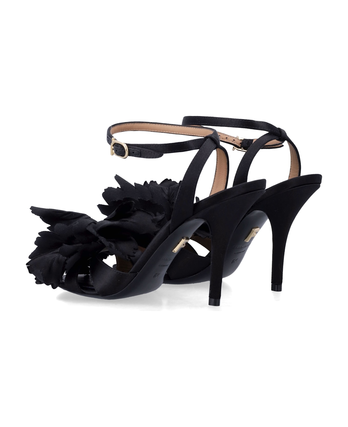Ferragamo Satin Flower Sandal - BLACK