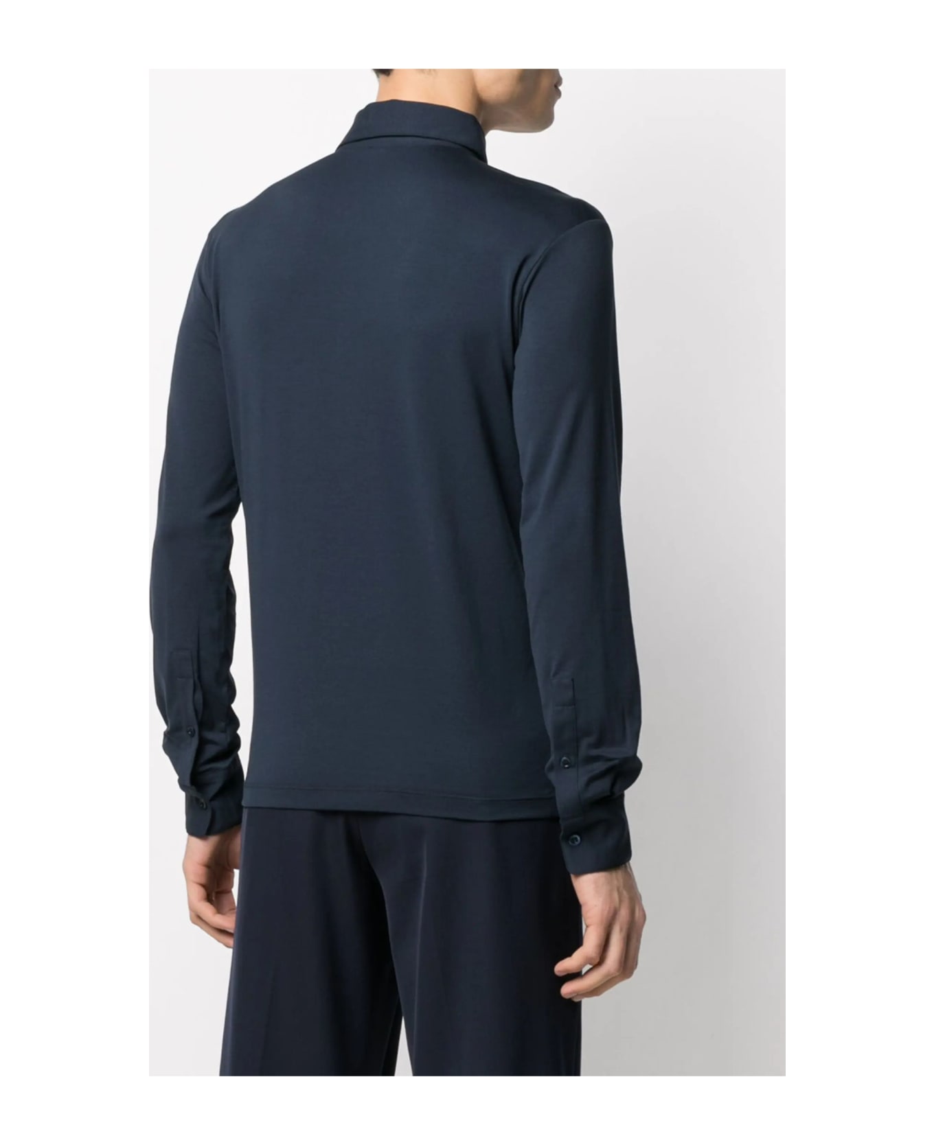 Cruciani Navy Blue Cotton Blend Polo Shirt - Blue