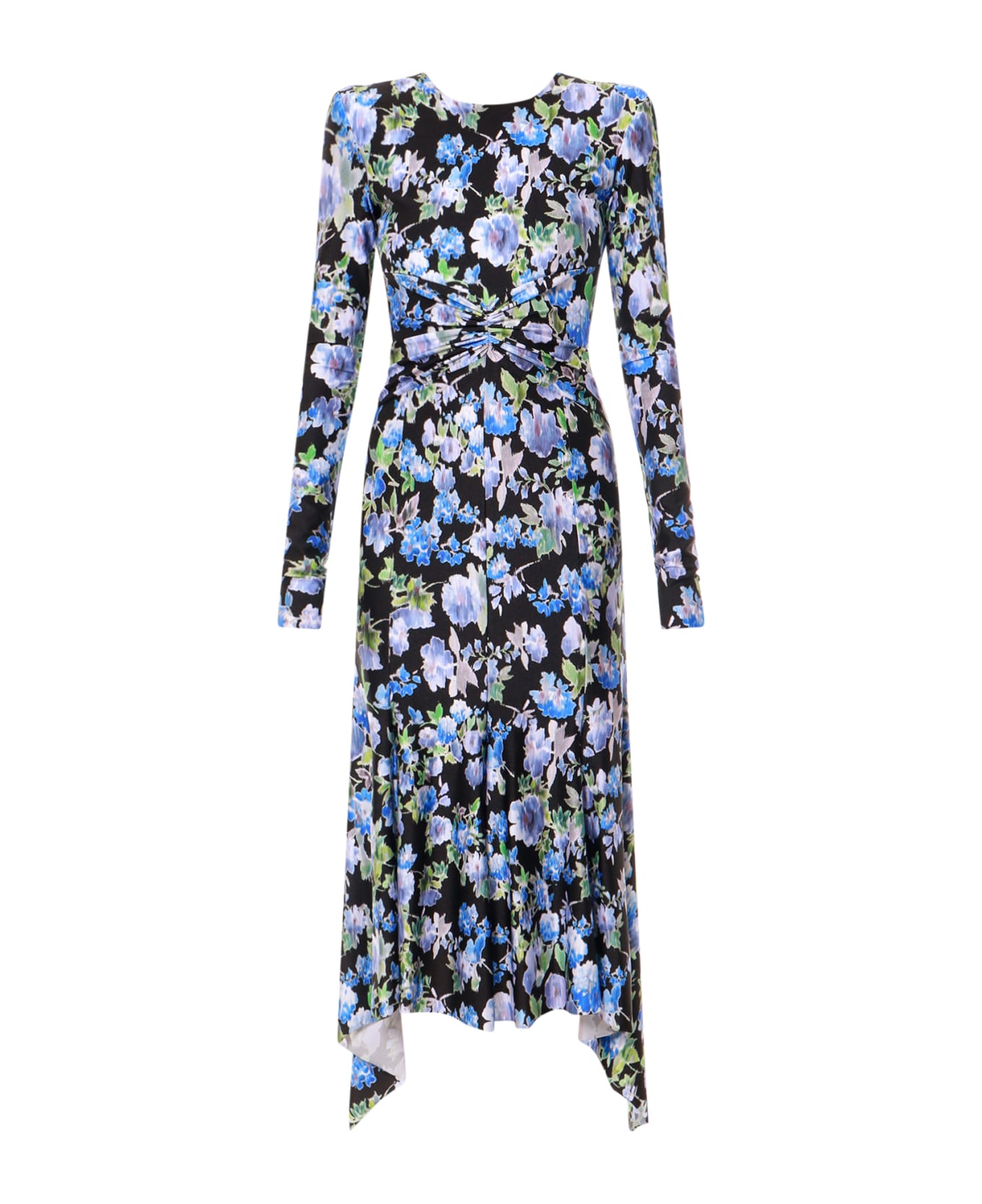 Philosophy di Lorenzo Serafini Black And Blue Maxi Dress With All-over Floreal Print In Stretch Fabric Woman - Multicolor