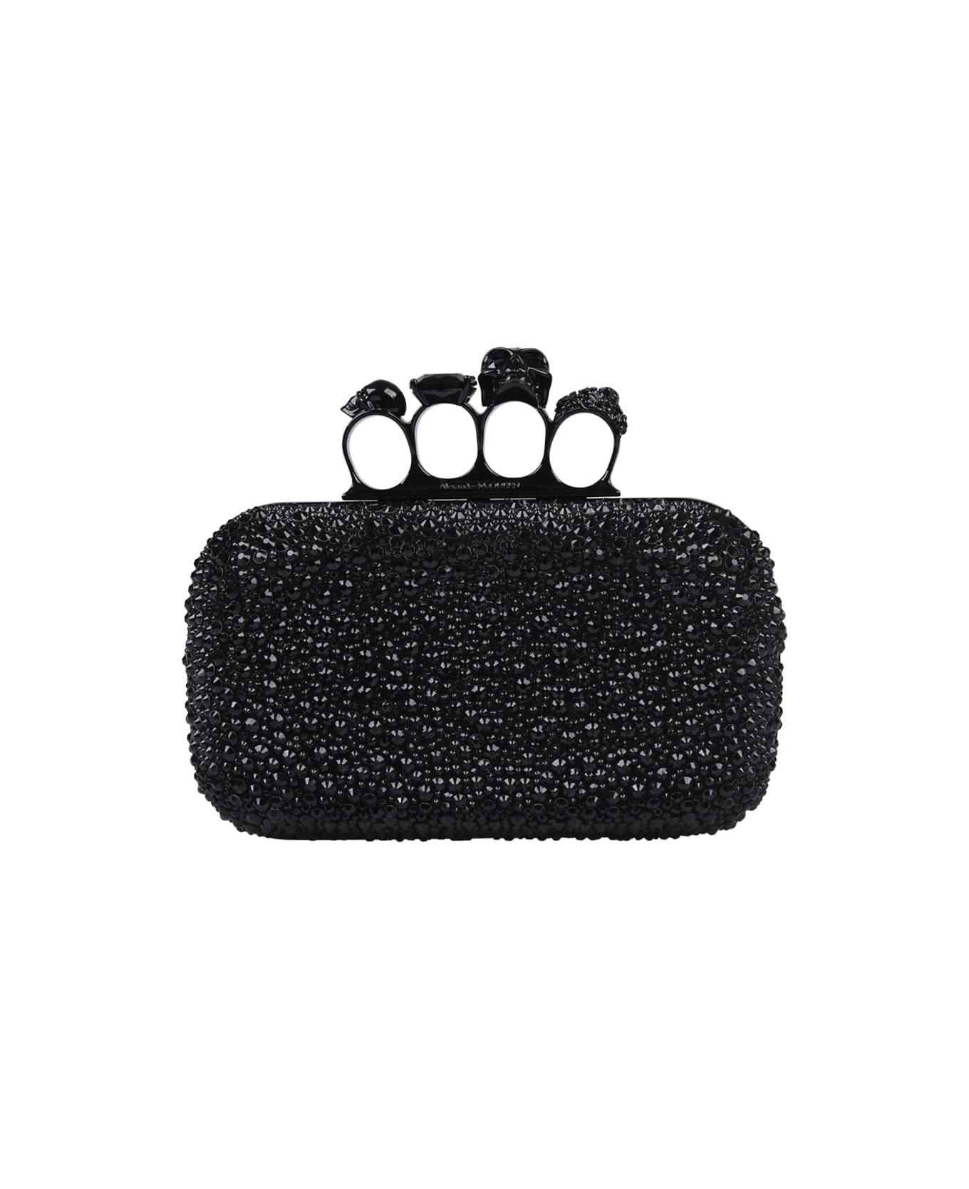 Alexander McQueen Black Skull Four Ring Clutch Bag With Chain - Nero