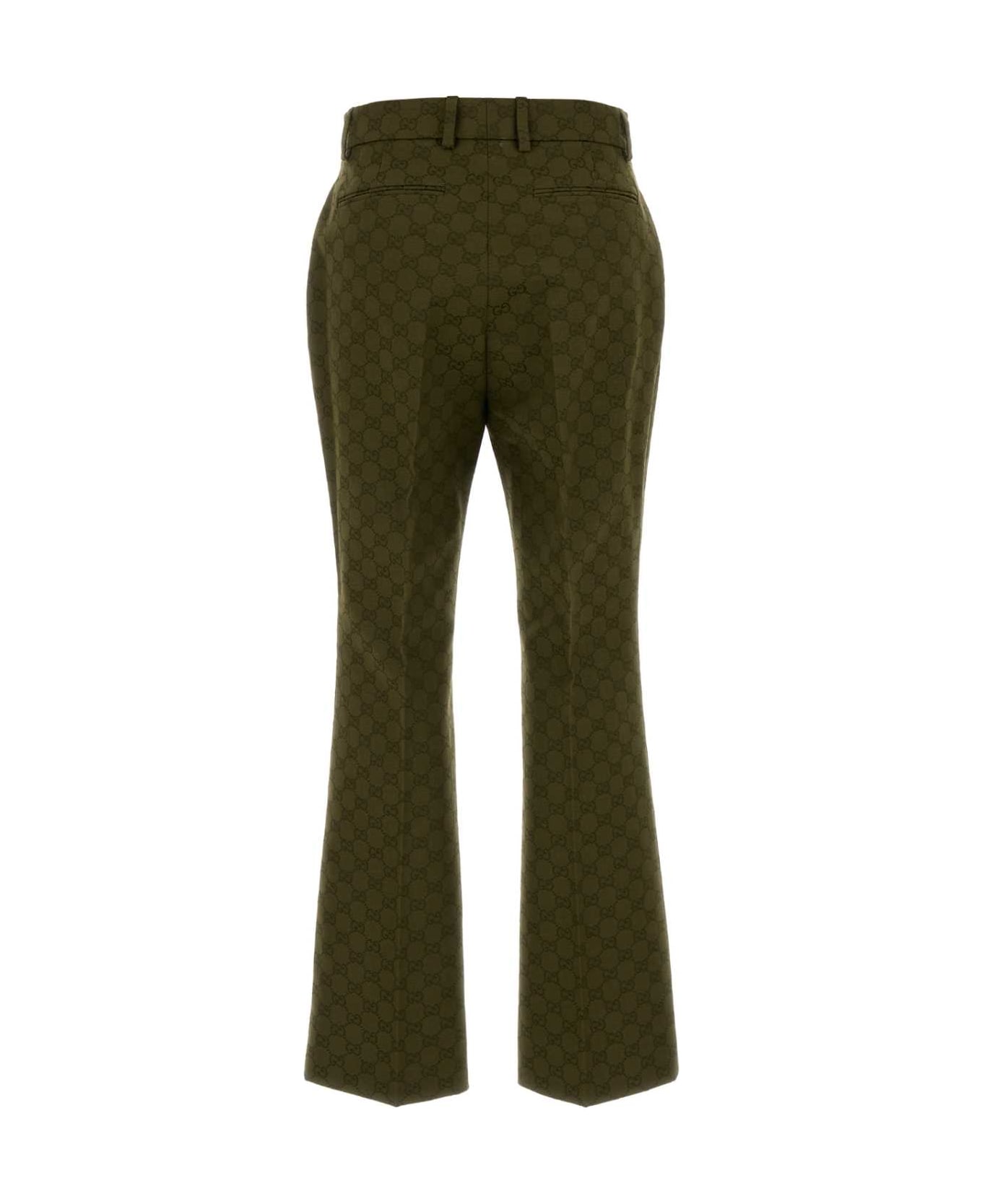 Gucci Olive Green Gg Fabric Pant - GREEN