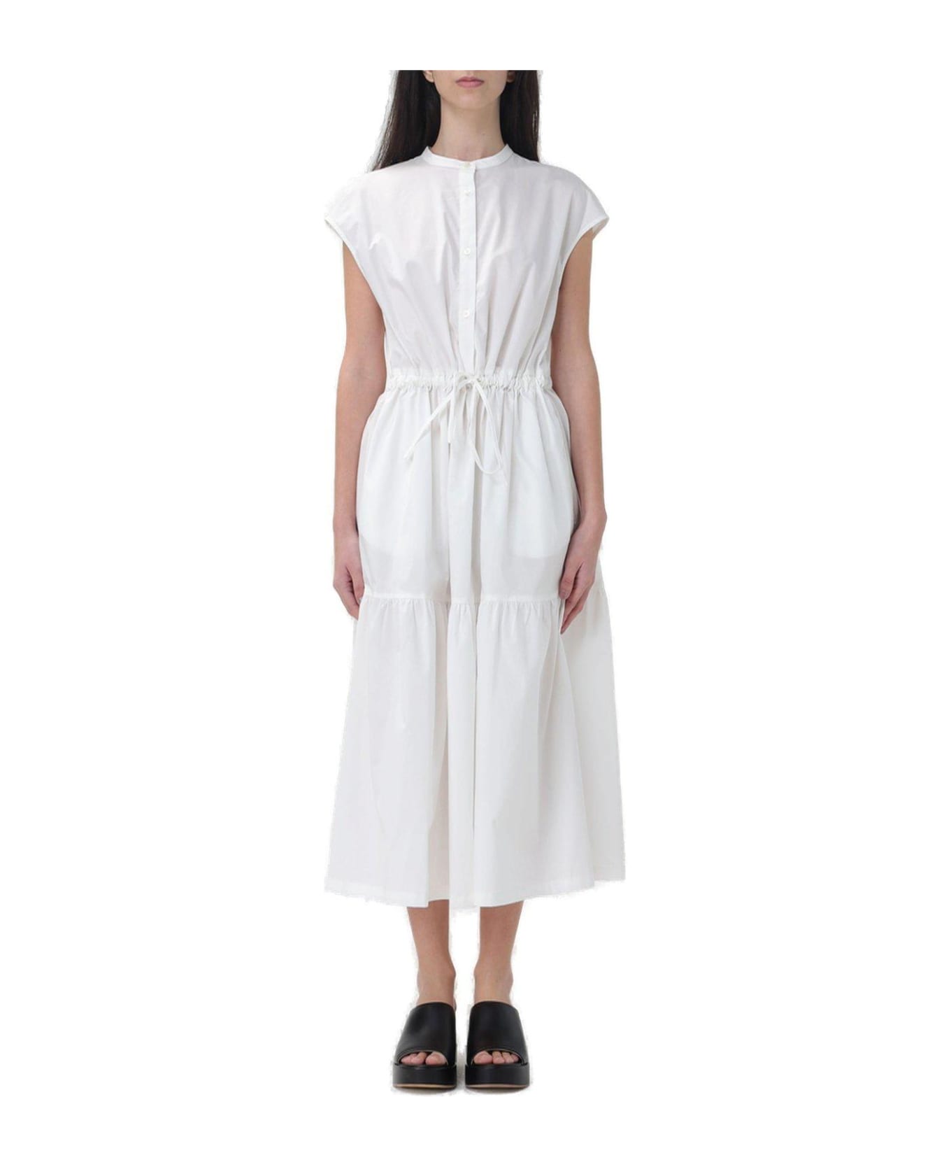 Woolrich Button Detailed Drawstring-waist Ruched Dress - Bianco