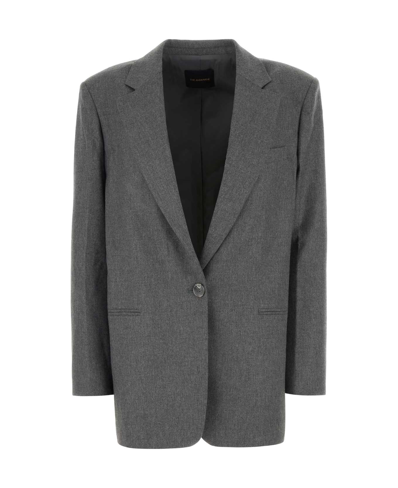 The Andamane Melange Grey Stretch Viscose Blend Guia Oversize Blazer - GREYMELANGE