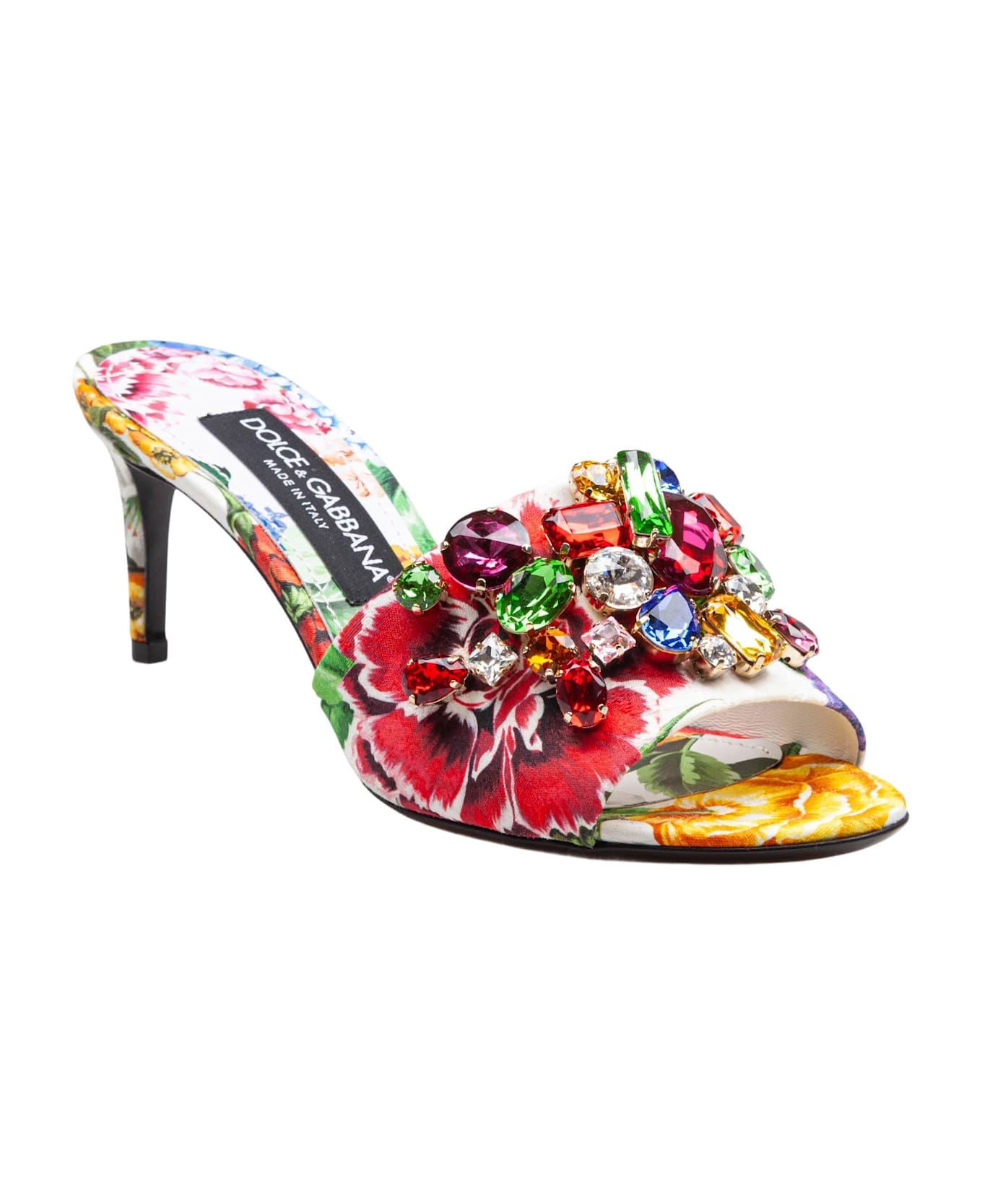 Dolce & Gabbana Mule In Brocade With Applied Stones - Flowers