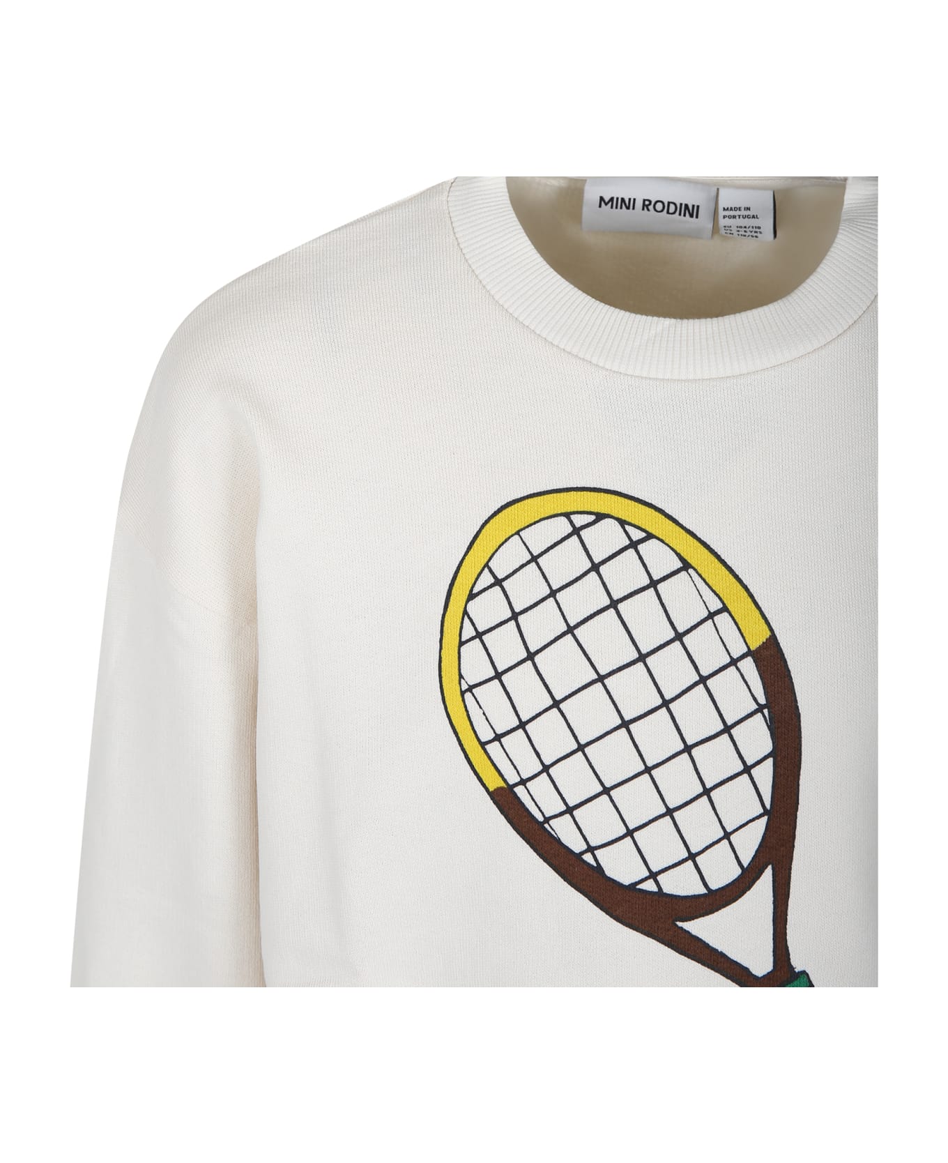 Mini Rodini Ivory Sweatshirt For Kids With Tennis Racket - Ivory