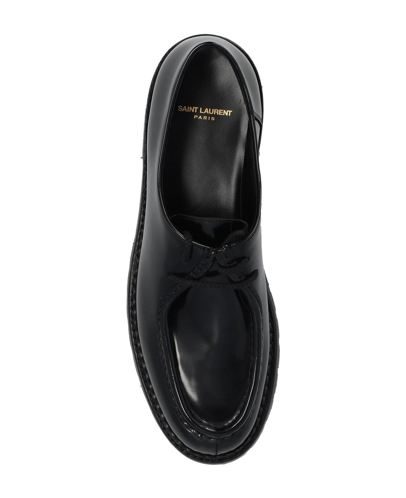 Saint Laurent Malo Slip-on Lace-up Shoes - Black ローファー＆デッキシューズ