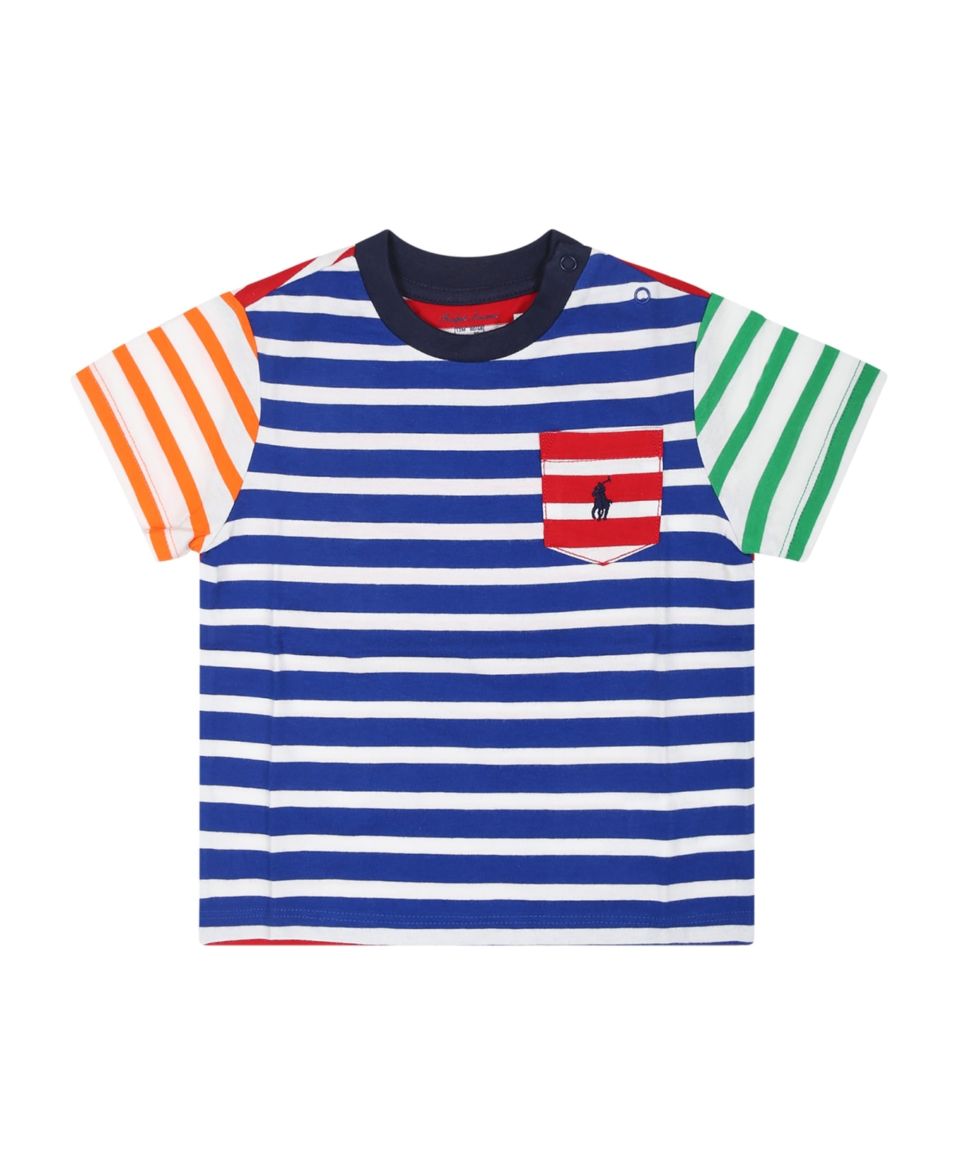 Ralph Lauren Blue T-shirt For Baby Boy With Pony - Multicolor
