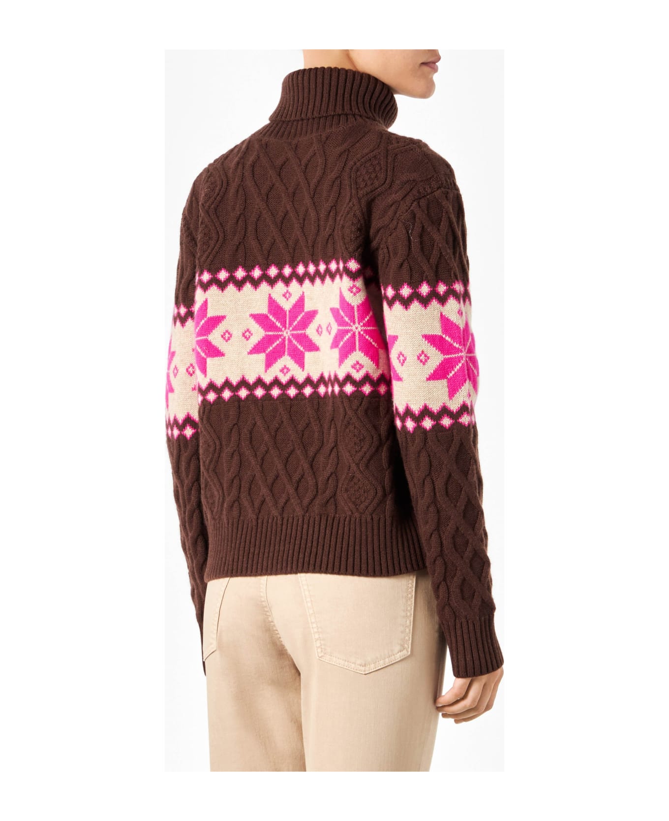 MC2 Saint Barth Woman Half-turtleneck Sweater With Sun Moritz Lettering - BROWN
