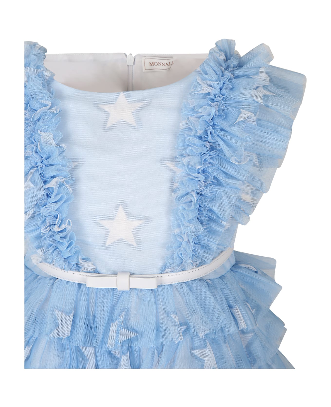 Monnalisa Elegant Sky Blue Saloon Dress For Girl - Light Blue ワンピース＆ドレス