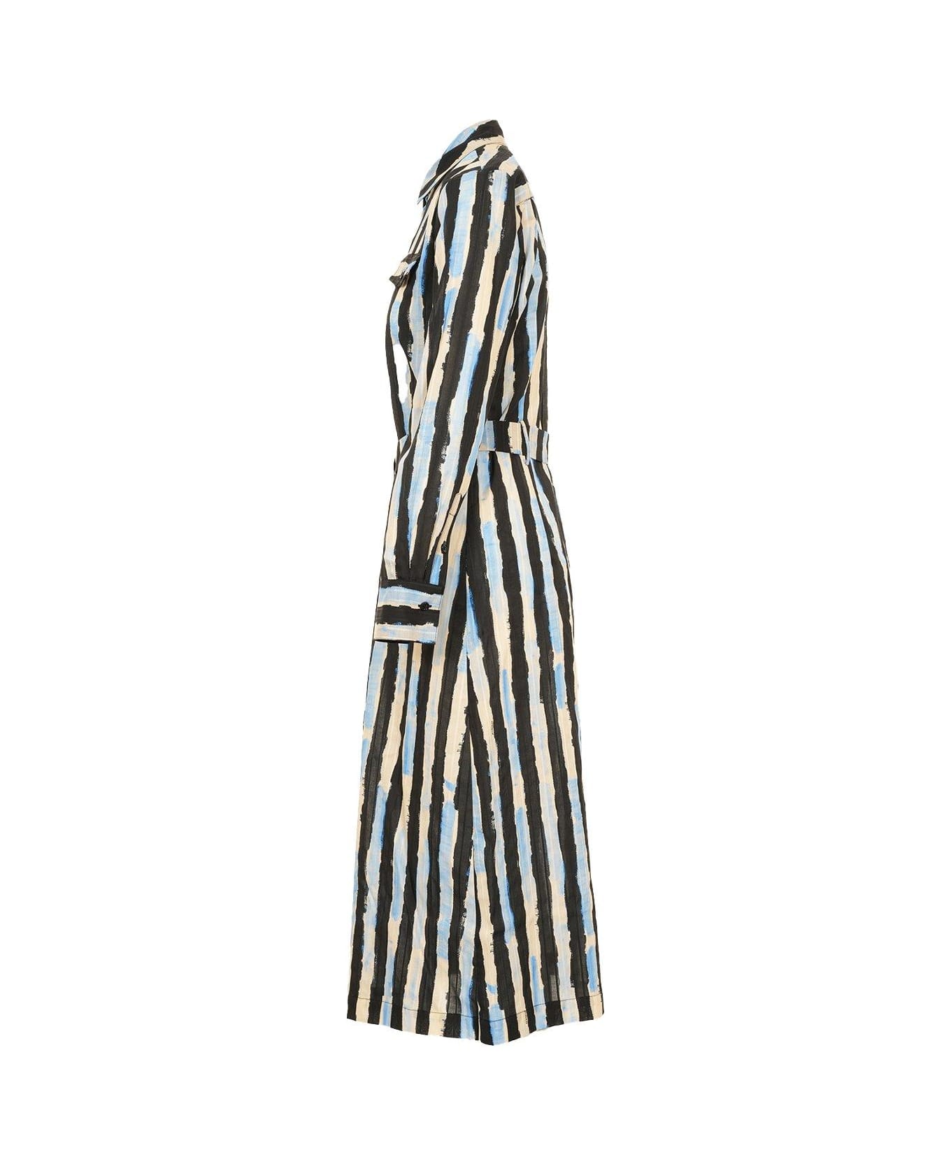 Pinko Paint-stripe Printed Midi Shirt Dress - Dze Nero Burro Azzurro ワンピース＆ドレス