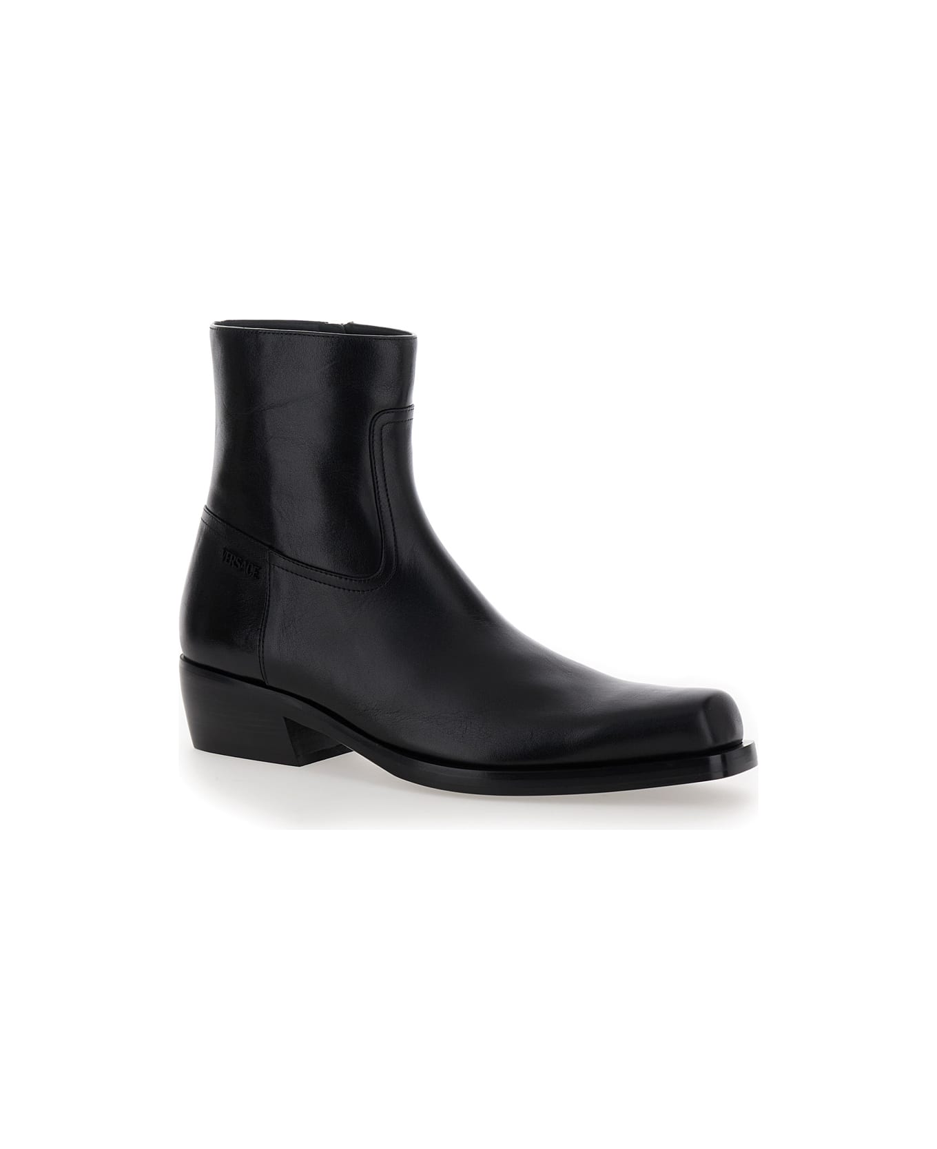 Versace Black Leather Ankle Boots - Black