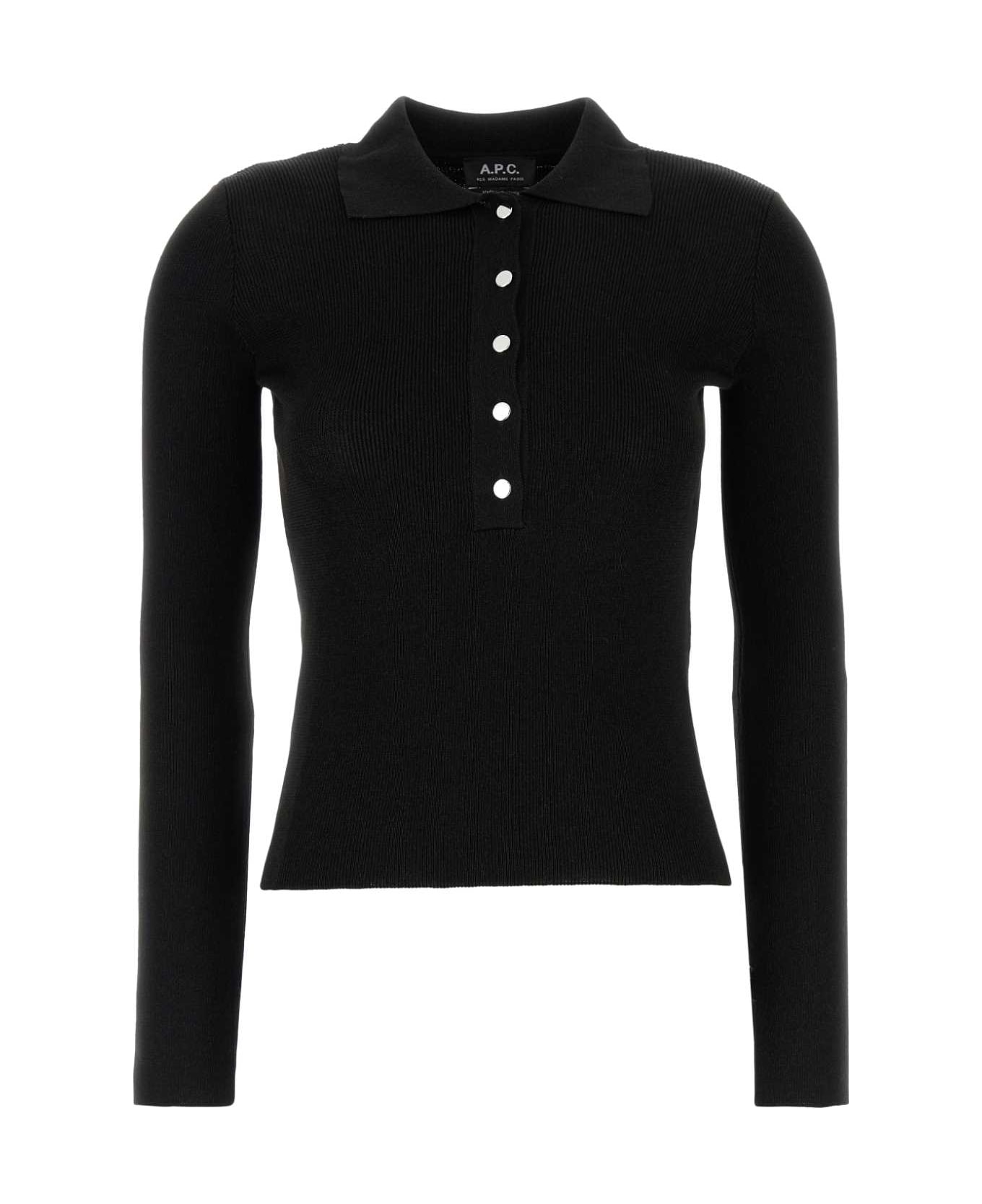 A.P.C. Black Viscose Blend Polo Shirt - Black